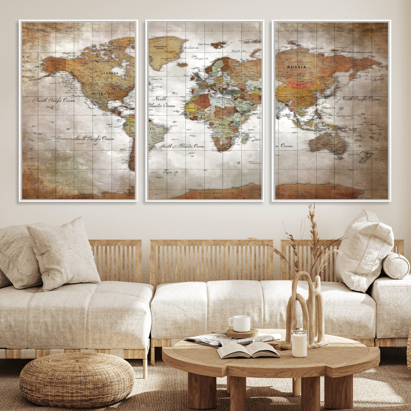 51643807-MGV-CV-36X24 - World Map Wall Art Canvas Print, Modern Decorative Framed Map Artwork Prints for Living Room, Office, Bedroom Wall Decor
