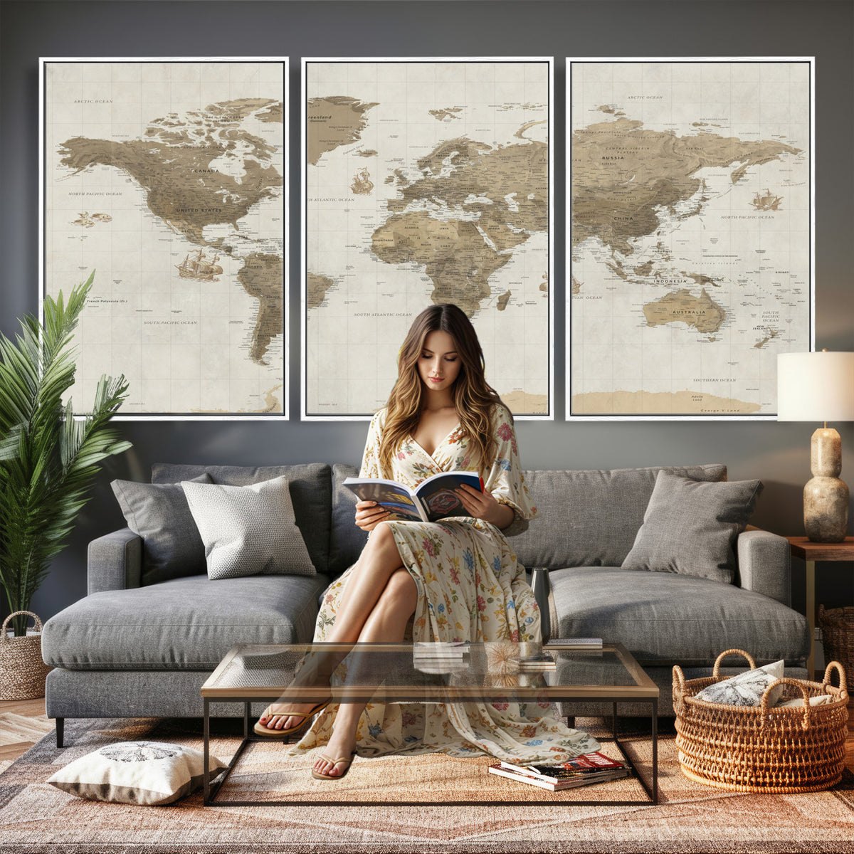 28283260-MGV-CV-36X24 - Detailed World Map Wall Art Canvas Print