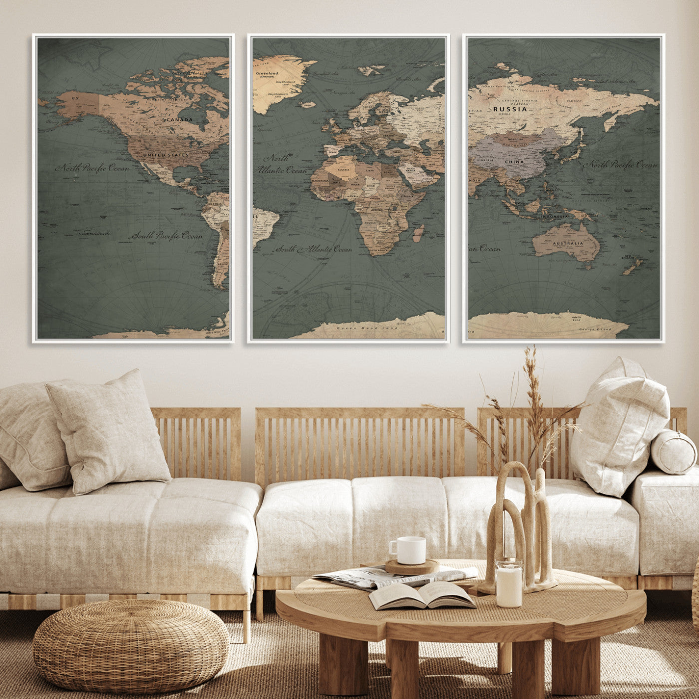84619399-MGV-CV-36X24 - World Map Wall Art Canvas Print, Modern Decorative Framed Map Artwork Prints for Living Room, Office, Bedroom Wall Decor