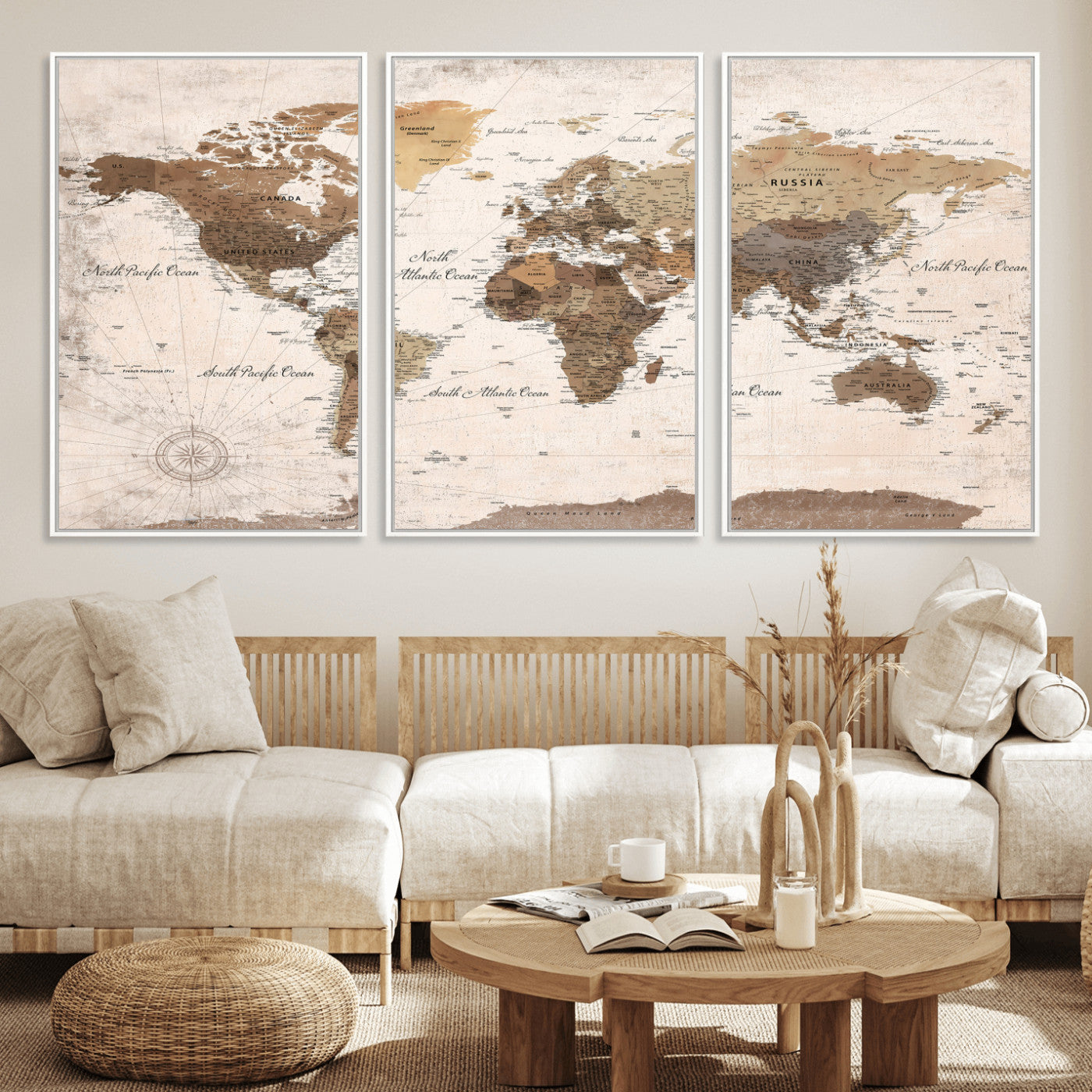 38923639-MGV-CV-36X24 - World Map Wall Art Canvas Print, Modern Decorative Framed Map Artwork Prints for Living Room, Office, Bedroom Wall Decor