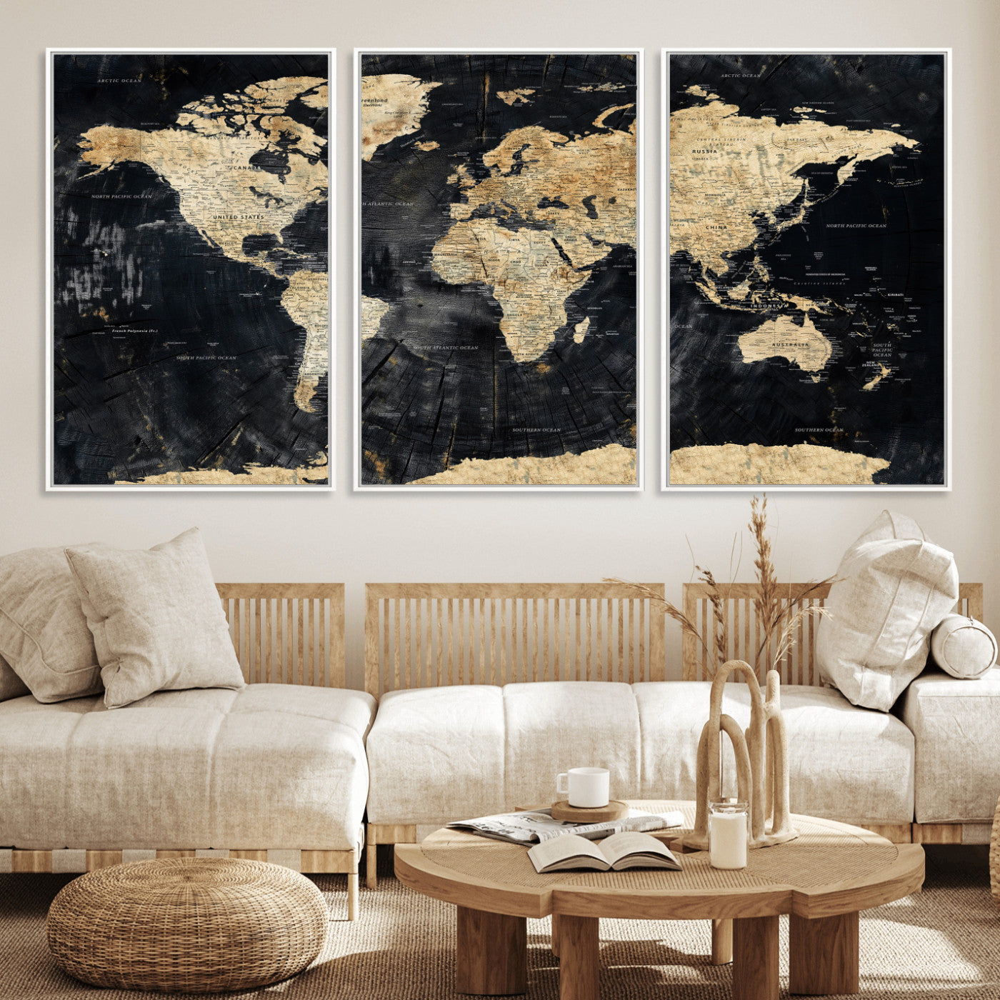 45535041-MGV-CV-36X24 - World Map Wall Art Canvas Print, Modern Decorative Framed Map Artwork Prints for Living Room, Office, Bedroom Wall Decor