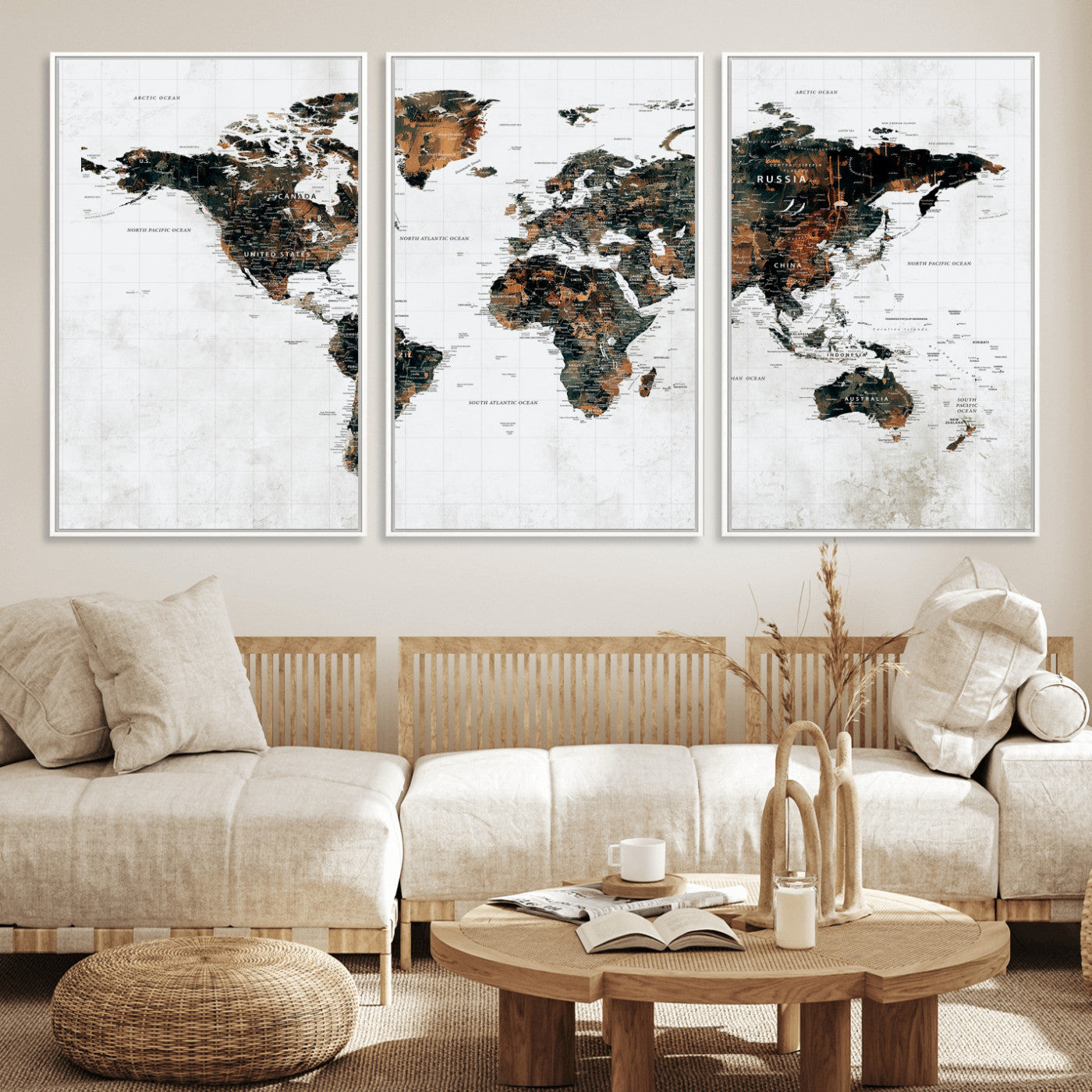 60008766-MGV-CV-36X24 - World Map Wall Art Canvas Print, Modern Decorative Framed Map Artwork Prints for Living Room, Office, Bedroom Wall Decor