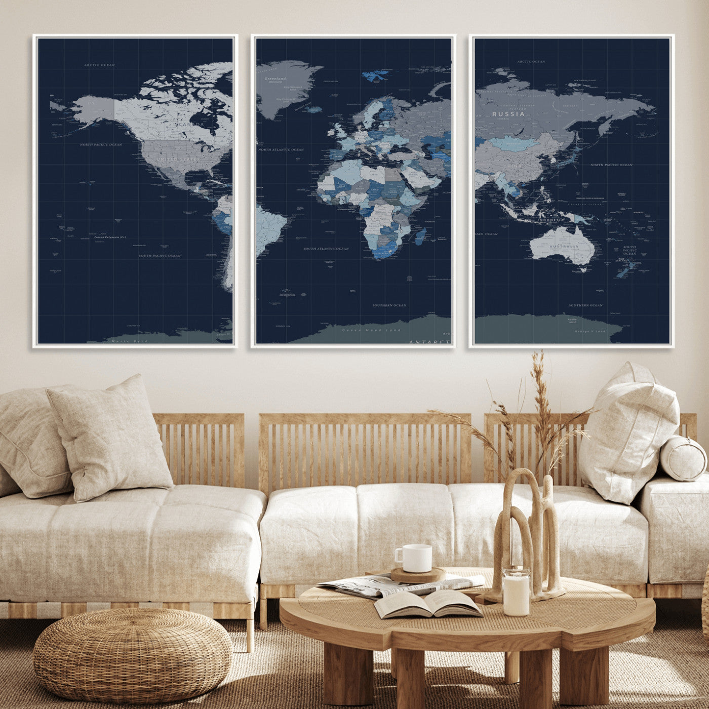 17712680-MGV-CV-36X24 - World Map Wall Art Canvas Print, Modern Decorative Framed Map Artwork Prints for Living Room, Office, Bedroom Wall Decor