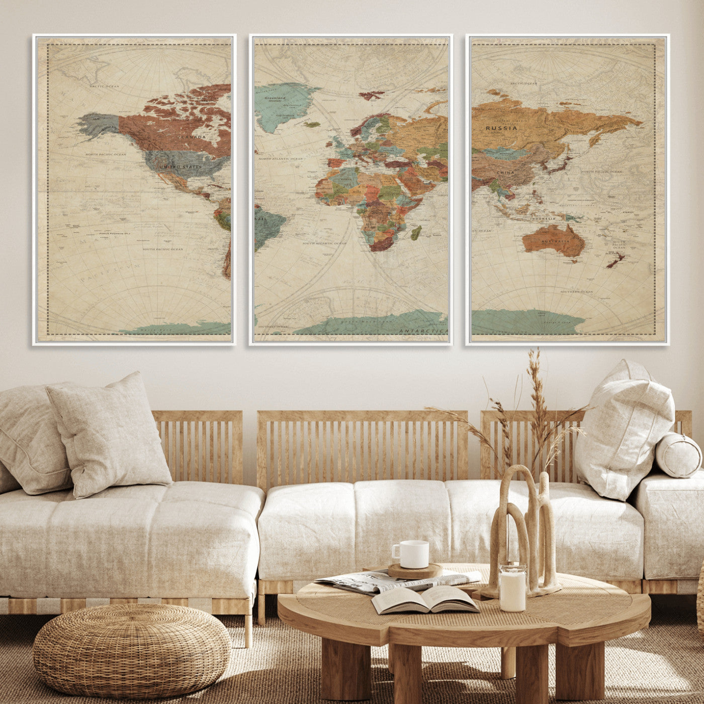 68428598-MGV-CV-36X24 - World Map Wall Art Canvas Print, Modern Decorative Framed Map Artwork Prints for Living Room, Office, Bedroom Wall Decor