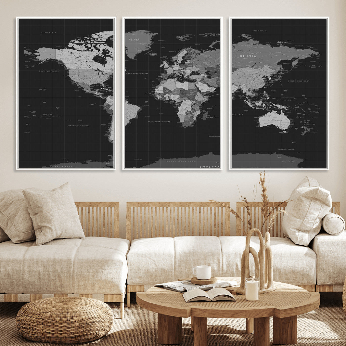 46160121-MGV-CV-36X24 - World Map Wall Art Canvas Print, Modern Decorative Framed Map Artwork Prints for Living Room, Office, Bedroom Wall Decor