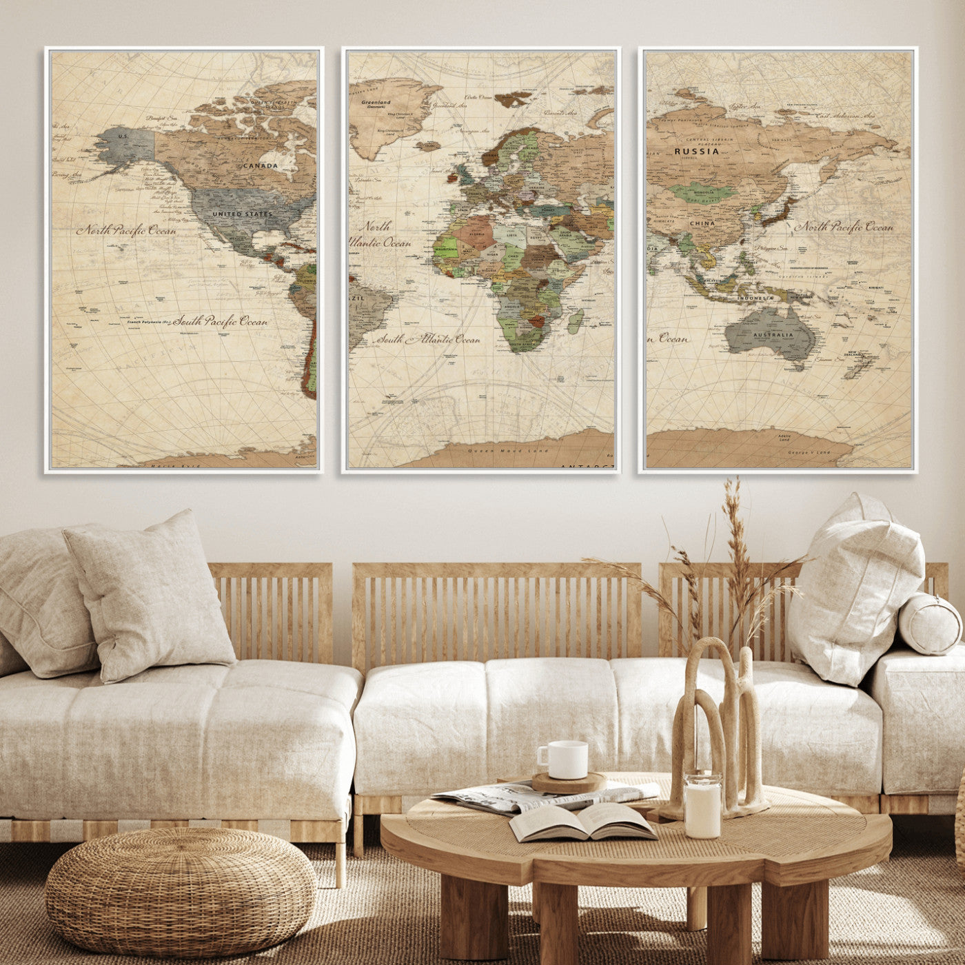 36735609-MGV-CV-36X24 - World Map Wall Art Canvas Print, Modern Decorative Framed Map Artwork Prints for Living Room, Office, Bedroom Wall Decor