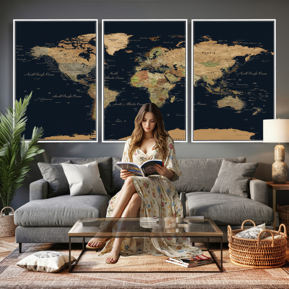 94449133-MGV-CV-36X24 - Vintage World Map Canvas on the Dark Background Wall Art