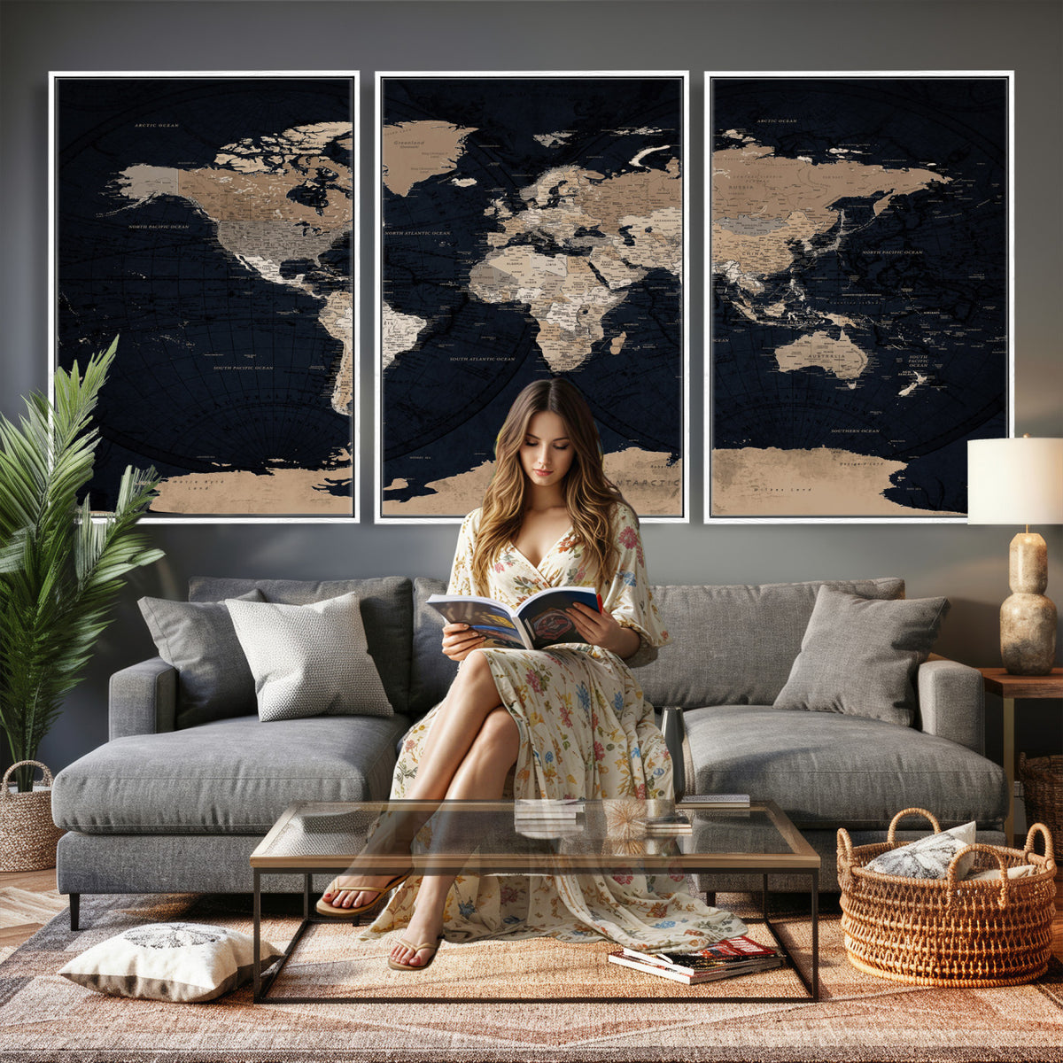 25812727-MGV-CV-36X24 - Grunge Wall Art World Map Canvas Print