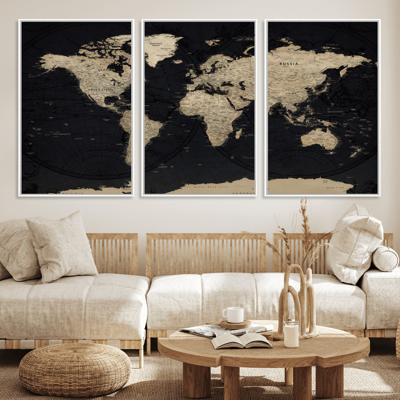 61835687-MGV-CV-36X24 - World Map Wall Art Canvas Print, Modern Decorative Framed Map Artwork Prints for Living Room, Office, Bedroom Wall Decor