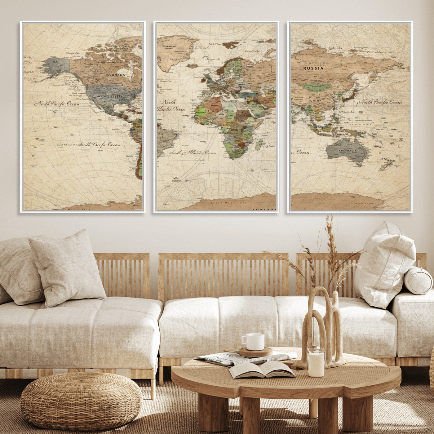 16856902-MGV-CV-36X24 - World Map Wall Art Canvas Print, Modern Decorative Framed Map Artwork Prints for Living Room, Office, Bedroom Wall Decor
