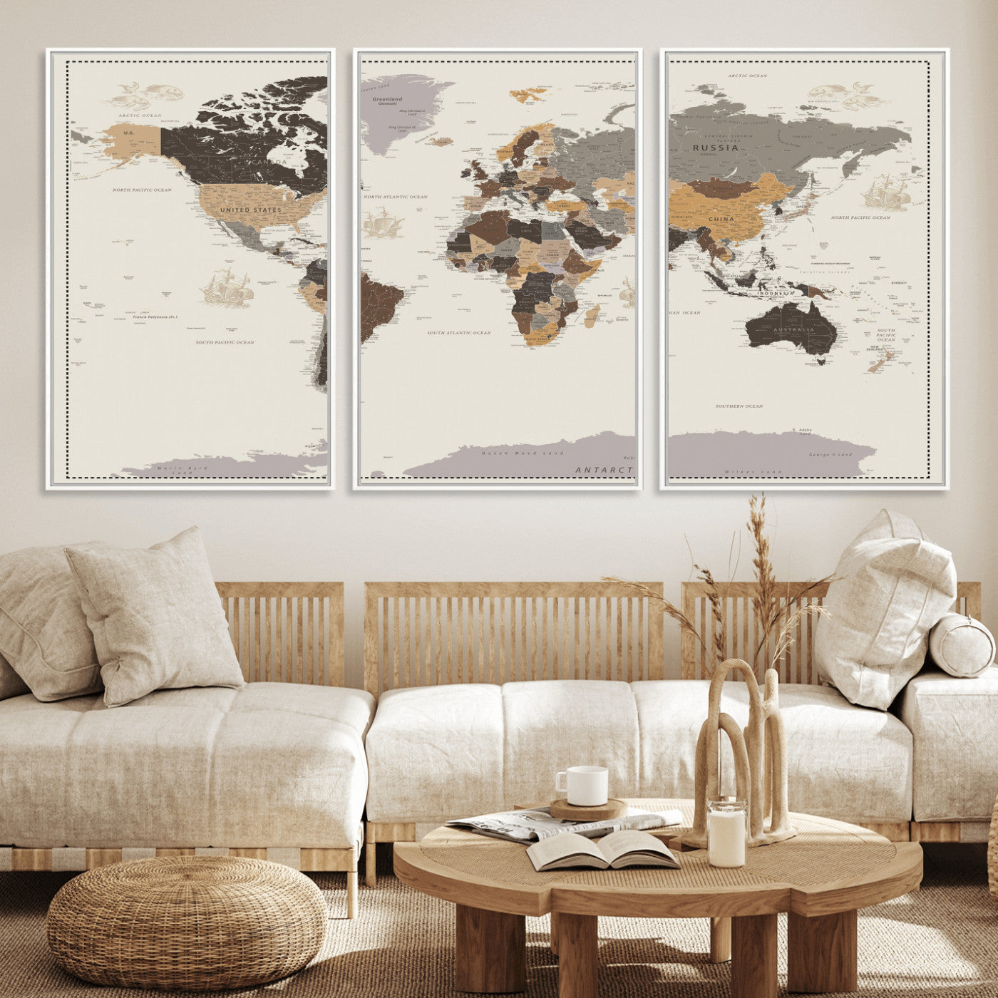 58777746-MGV-CV-36X24 - World Map Wall Art Canvas Print, Modern Decorative Framed Map Artwork Prints for Living Room, Office, Bedroom Wall Decor