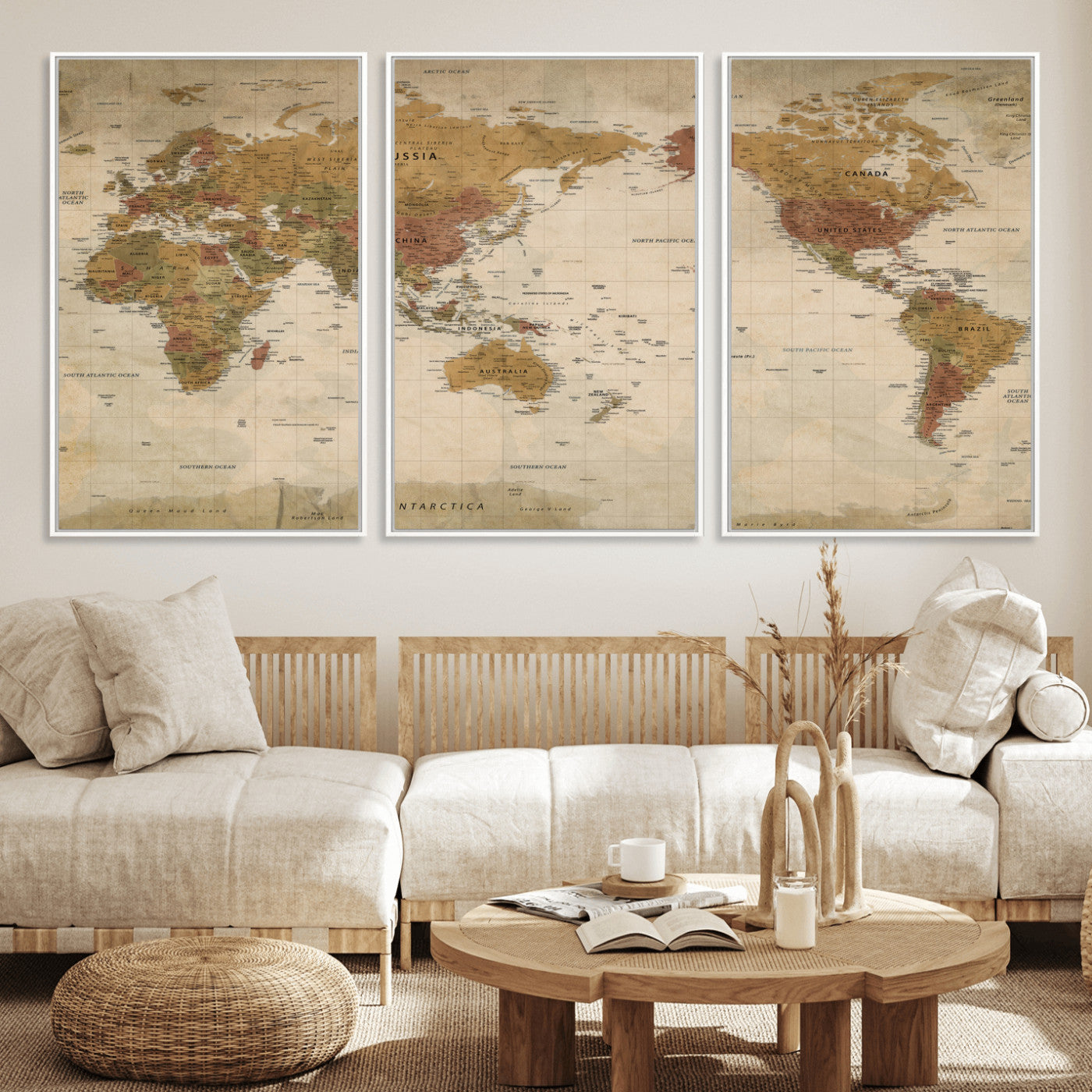 83478963-MGV-CV-36X24 - World Map Wall Art Canvas Print, Modern Decorative Framed Map Artwork Prints for Living Room, Office, Bedroom Wall Decor