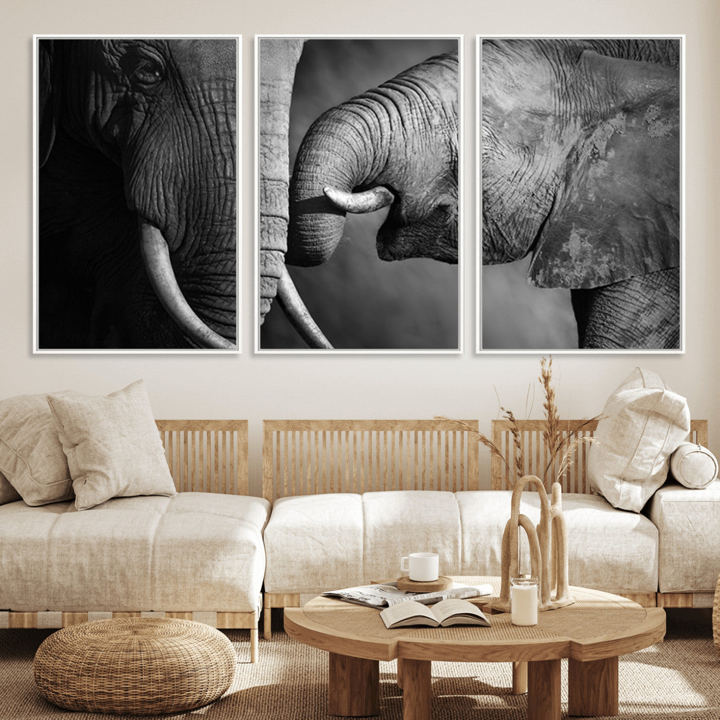 42691-MGV-CV-36X24-Elephant Family Wall Art Canvas, Framed Elephant Family Canvas Print
