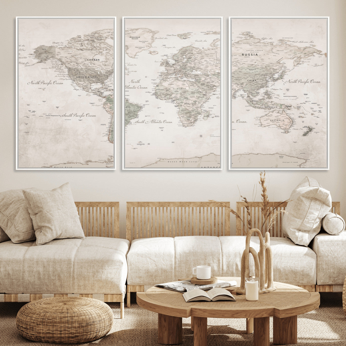 90355419-MGV-CV-36X24 - World Map Wall Art Canvas Print, Modern Decorative Framed Map Artwork Prints for Living Room, Office, Bedroom Wall Decor
