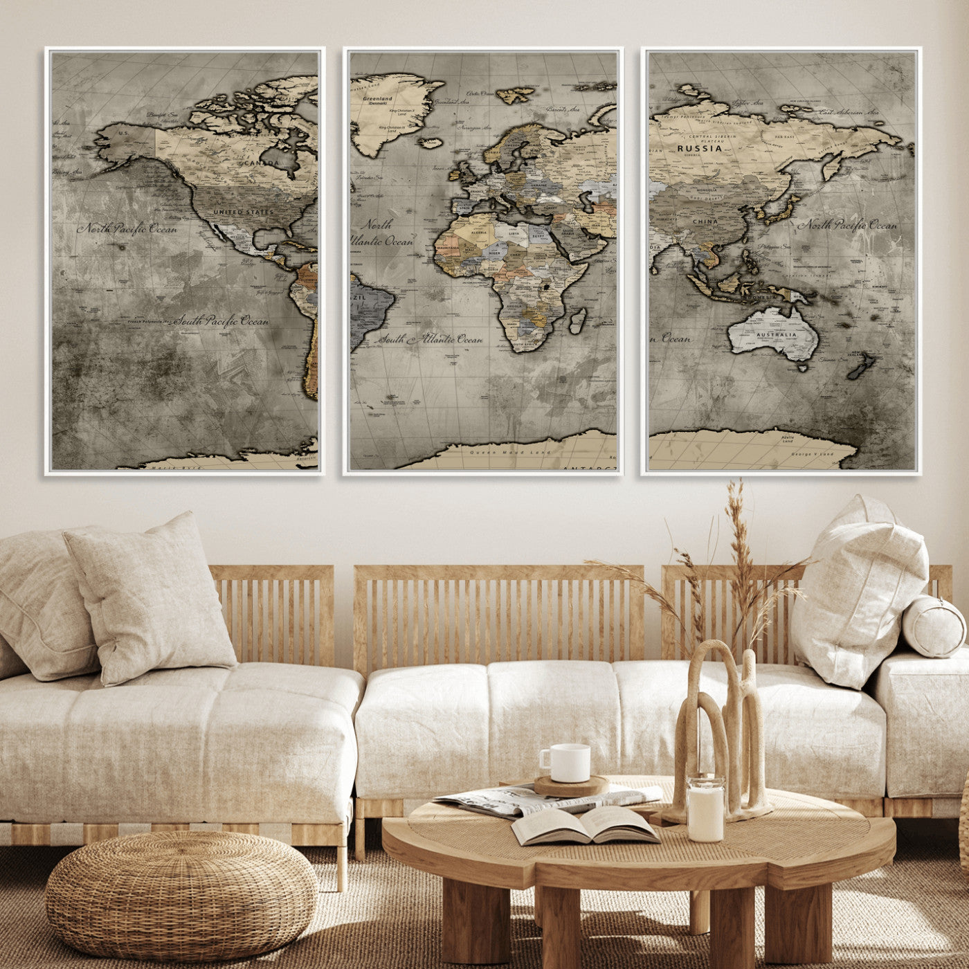 85218700-MGV-CV-36X24 - World Map Wall Art Canvas Print, Modern Decorative Framed Map Artwork Prints for Living Room, Office, Bedroom Wall Decor