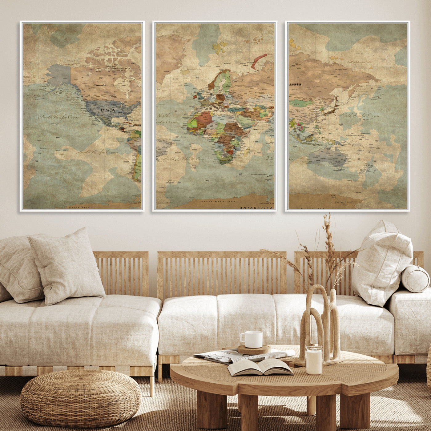 31492148-MGV-CV-36X24 - World Map Wall Art Canvas Print, Modern Decorative Framed Map Artwork Prints for Living Room, Office, Bedroom Wall Decor