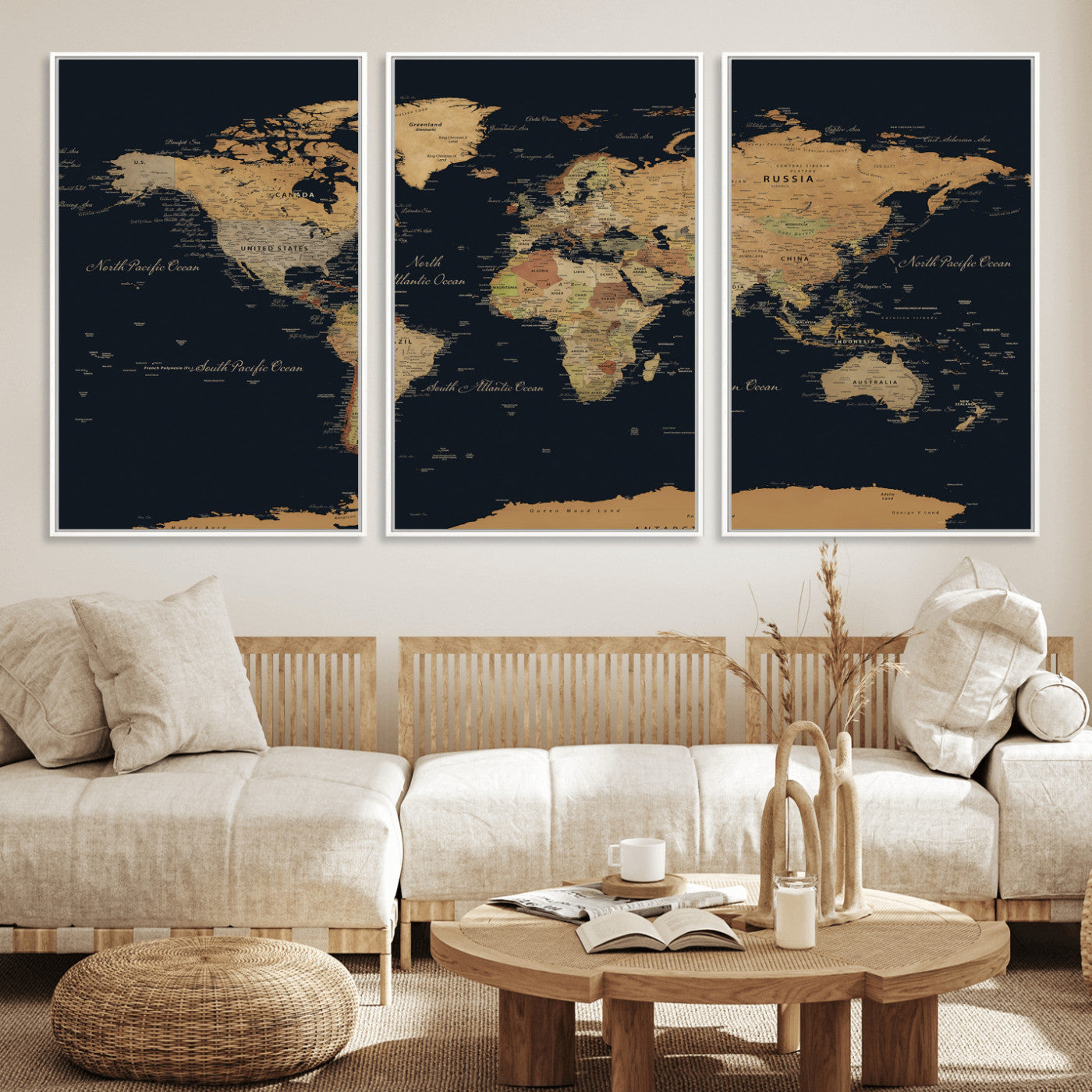 36916368-MGV-CV-36X24 - World Map Wall Art Canvas Print, Modern Decorative Framed Map Artwork Prints for Living Room, Office, Bedroom Wall Decor