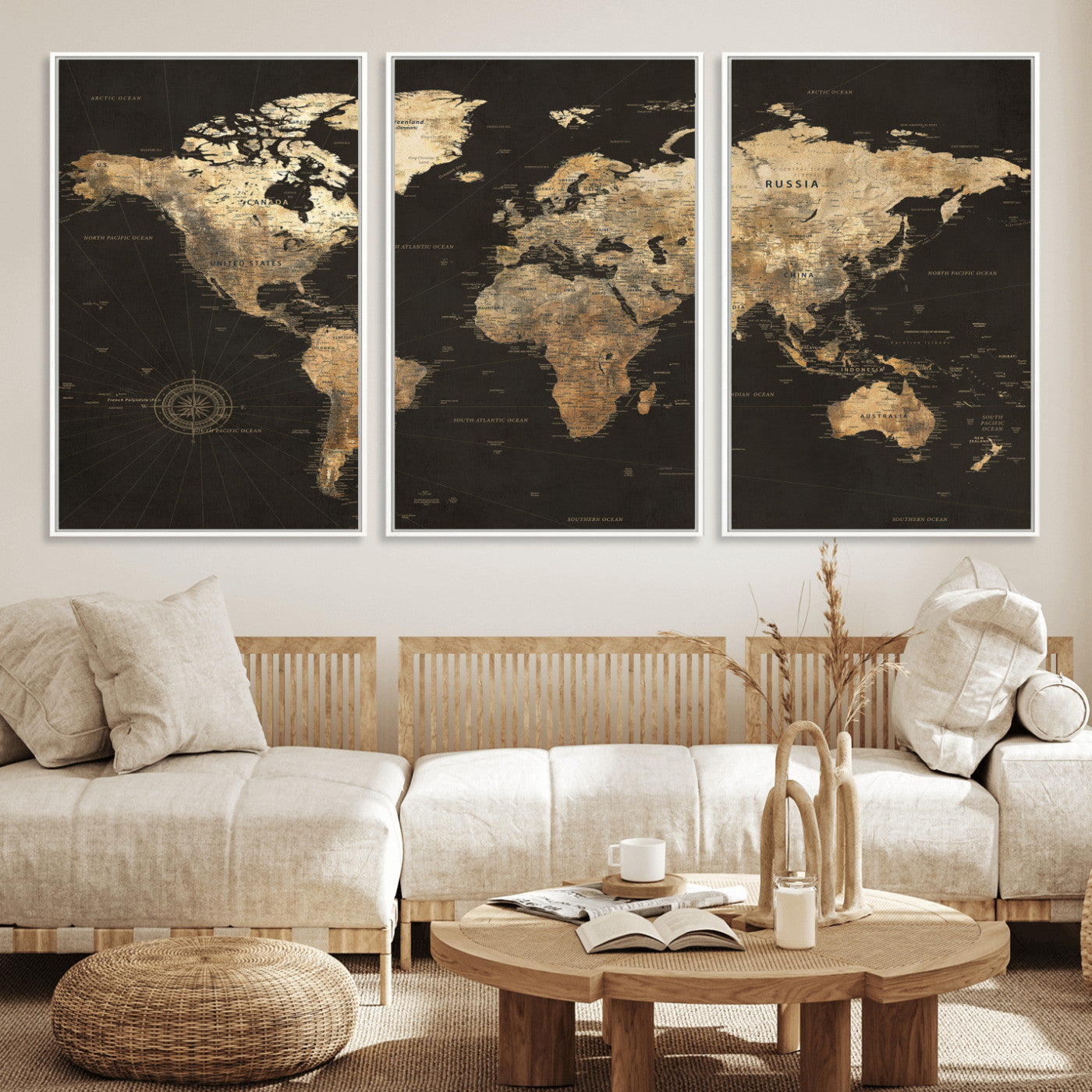 70985630-MGV-CV-36X24 - World Map Wall Art Canvas Print, Modern Decorative Framed Map Artwork Prints for Living Room, Office, Bedroom Wall Decor