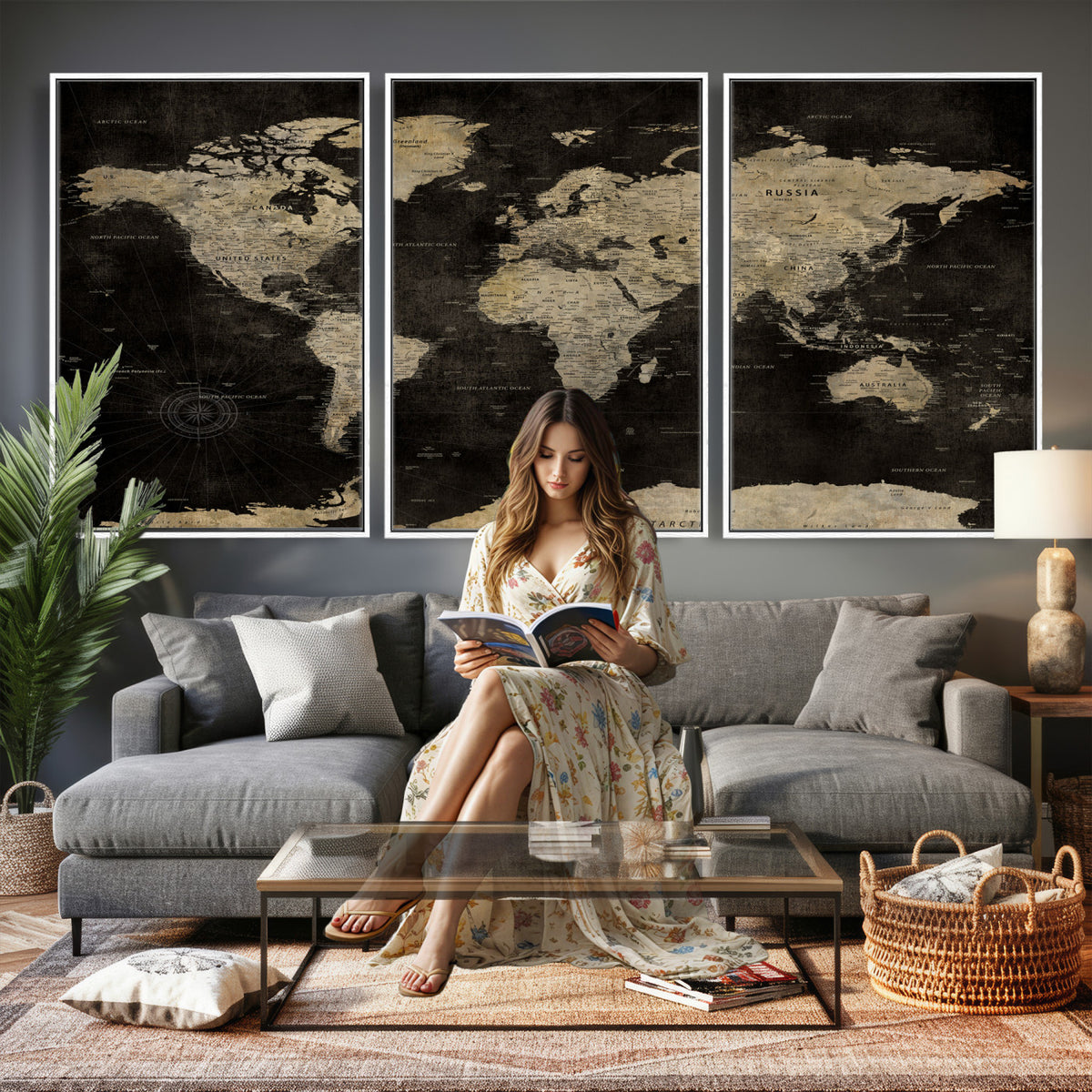 60653880-MGV-CV-36X24 - Push Pin World Map Canvas Wall Art Print, Interactive Travel
