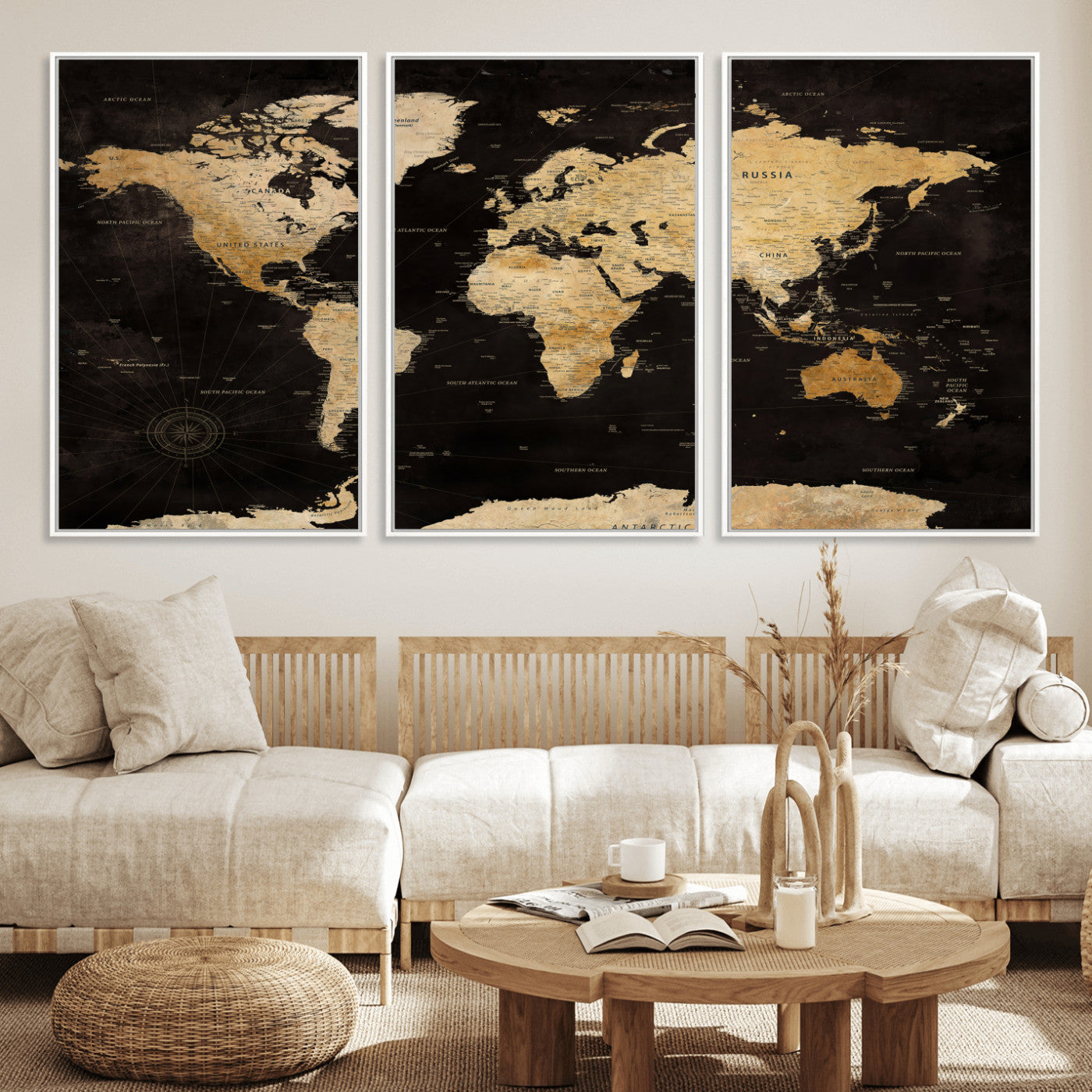 70468159-MGV-CV-36X24 - World Map Wall Art Canvas Print, Modern Decorative Framed Map Artwork Prints for Living Room, Office, Bedroom Wall Decor