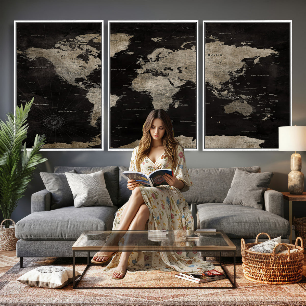 56225956-MGV-CV-36X24 - Detailed World Map Wall Art Print - Large Framed World Map