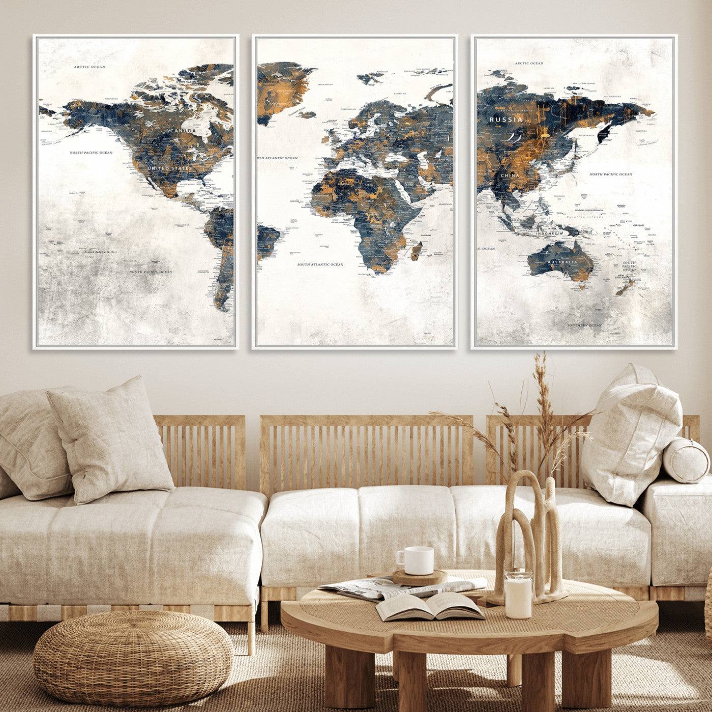 52451147-MGV-CV-36X24 - World Map Wall Art Canvas Print, Modern Decorative Framed Map Artwork Prints for Living Room, Office, Bedroom Wall Decor