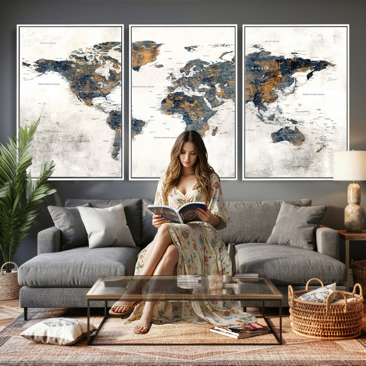 52451147-MGV-CV-36X24 - World Map Wall Art Canvas Print for Office Wall Decor