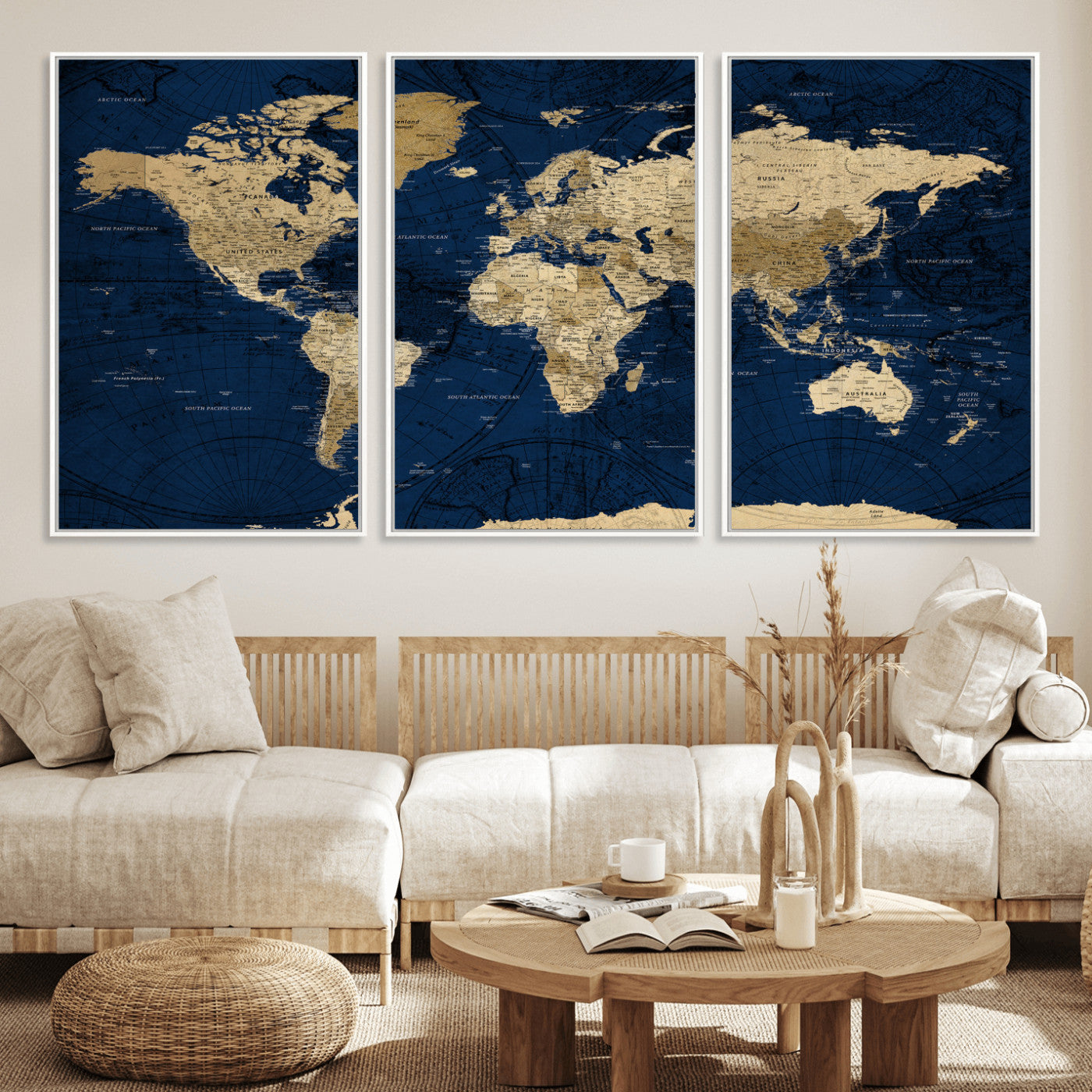 54770746-MGV-CV-36X24 - World Map Wall Art Canvas Print, Modern Decorative Framed Map Artwork Prints for Living Room, Office, Bedroom Wall Decor