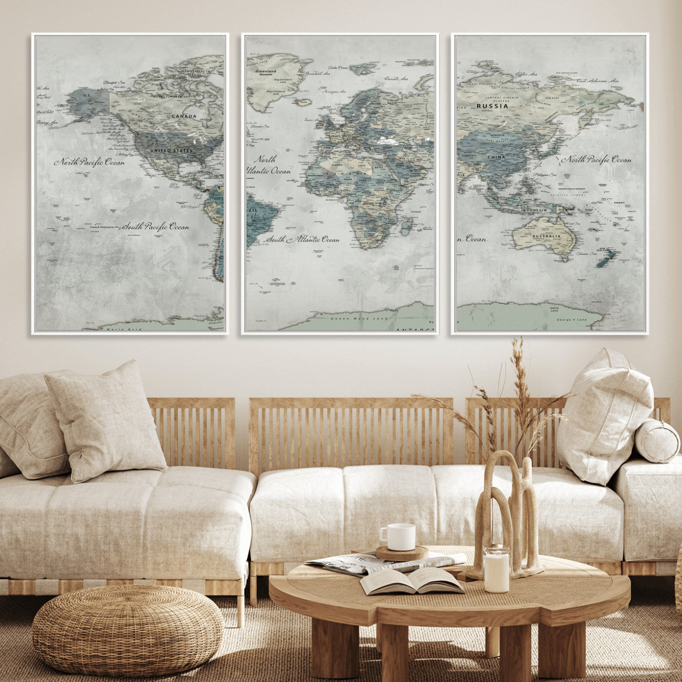 91132939-MGV-CV-36X24 - World Map Wall Art Canvas Print, Modern Decorative Framed Map Artwork Prints for Living Room, Office, Bedroom Wall Decor