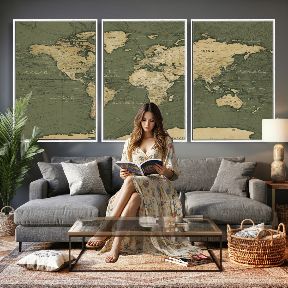 75846040-MGV-CV-36X24 - Large World Map Canvas Wall Art Print for Study Room Decor -