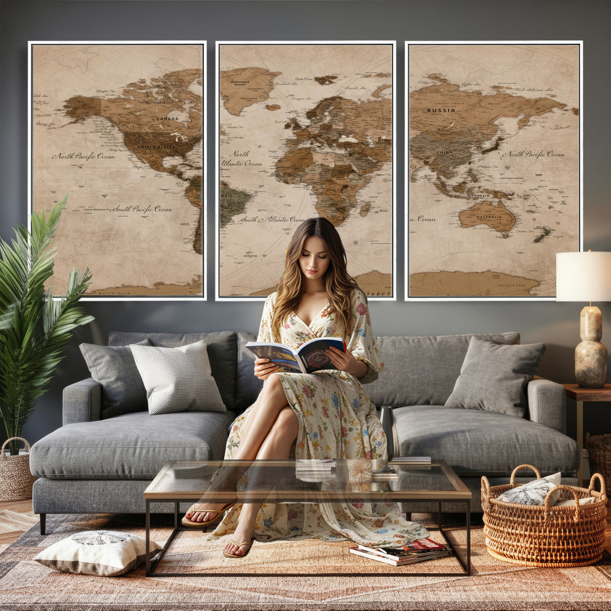 40064188-MGV-CV-36X24 - World Map Wall Art Canvas Print, Modern Decorative Framed Map Artwork Prints for Living Room, Office, Bedroom Wall Decor