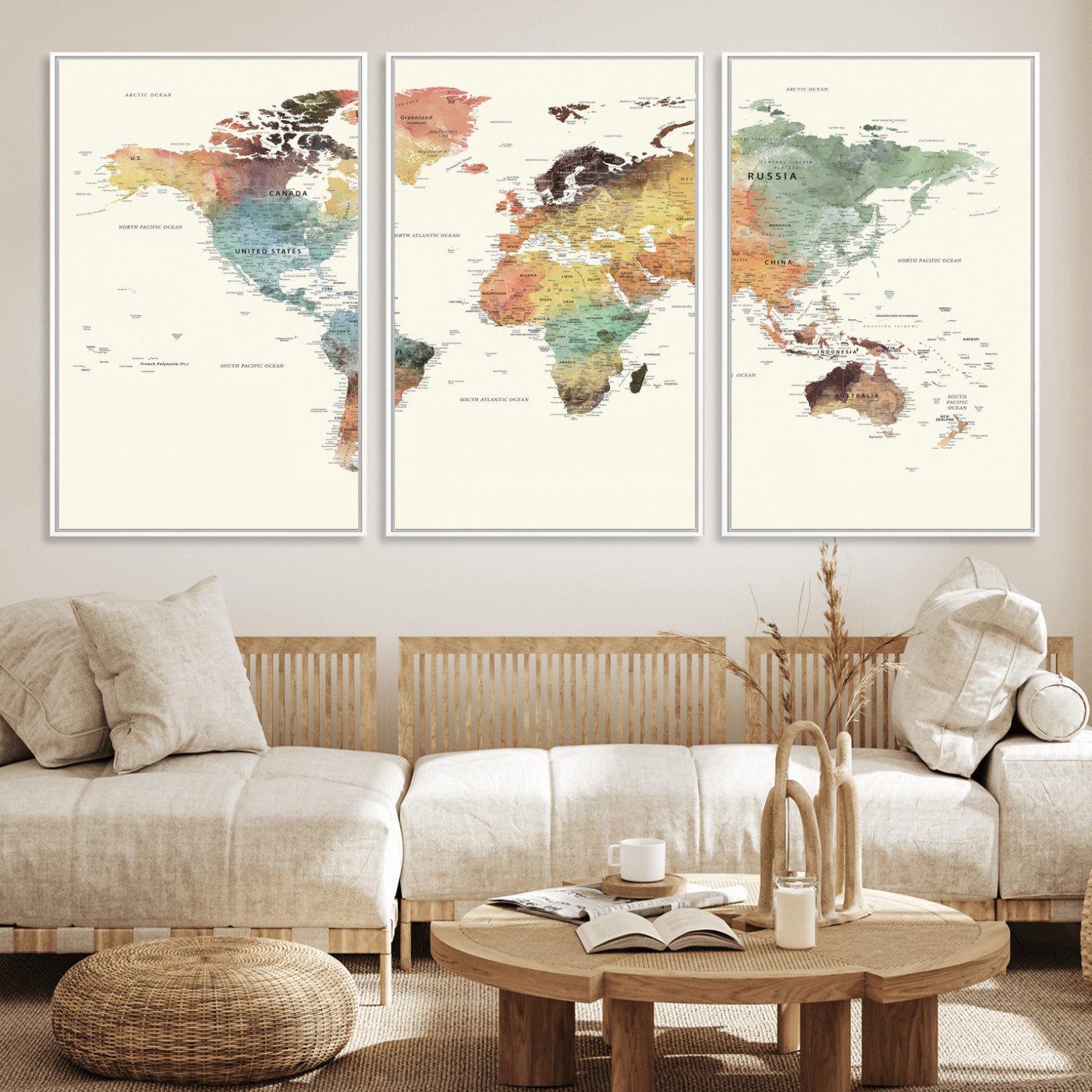 64206059-MGV-CV-36X24 - World Map Wall Art Canvas Print, Modern Decorative Framed Map Artwork Prints for Living Room, Office, Bedroom Wall Decor