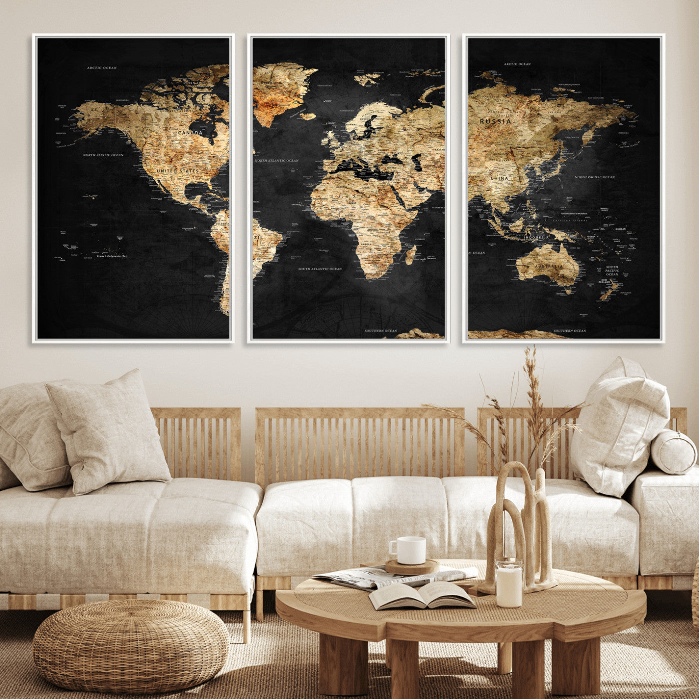 23568589-MGV-CV-36X24 - World Map Wall Art Canvas Print, Modern Decorative Framed Map Artwork Prints for Living Room, Office, Bedroom Wall Decor