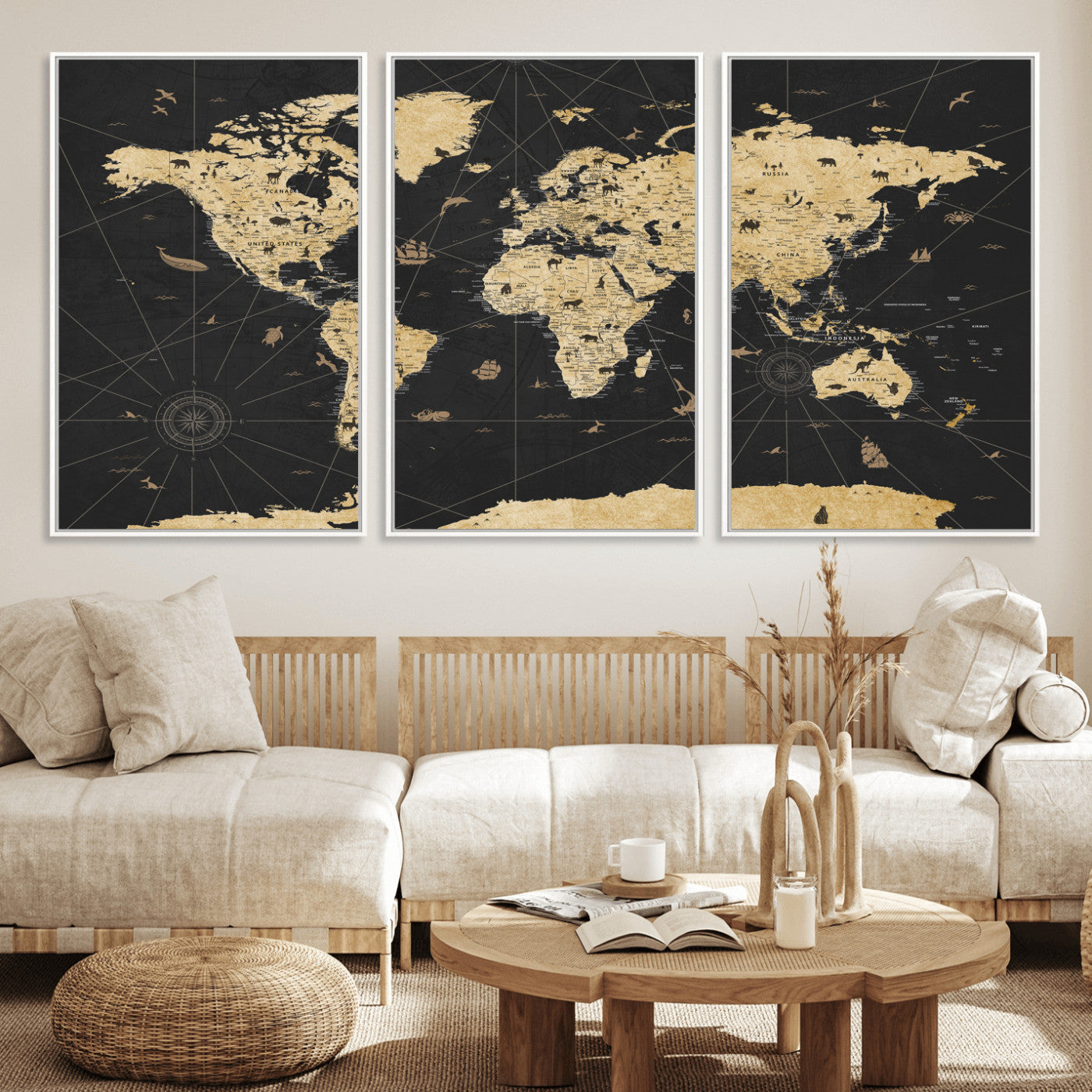 80270976-MGV-CV-36X24 - World Map Wall Art Canvas Print, Modern Decorative Framed Map Artwork Prints for Living Room, Office, Bedroom Wall Decor