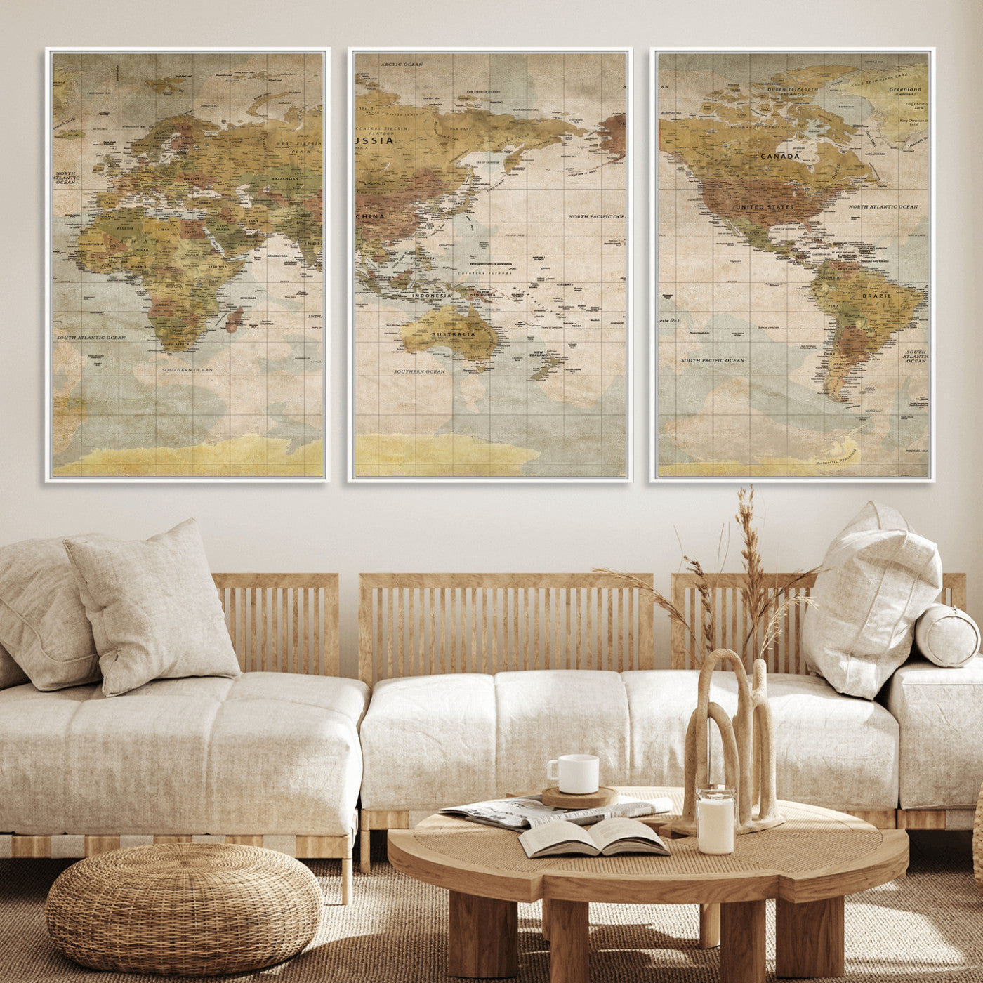 22305205-MGV-CV-36X24 - World Map Wall Art Canvas Print, Modern Decorative Framed Map Artwork Prints for Living Room, Office, Bedroom Wall Decor