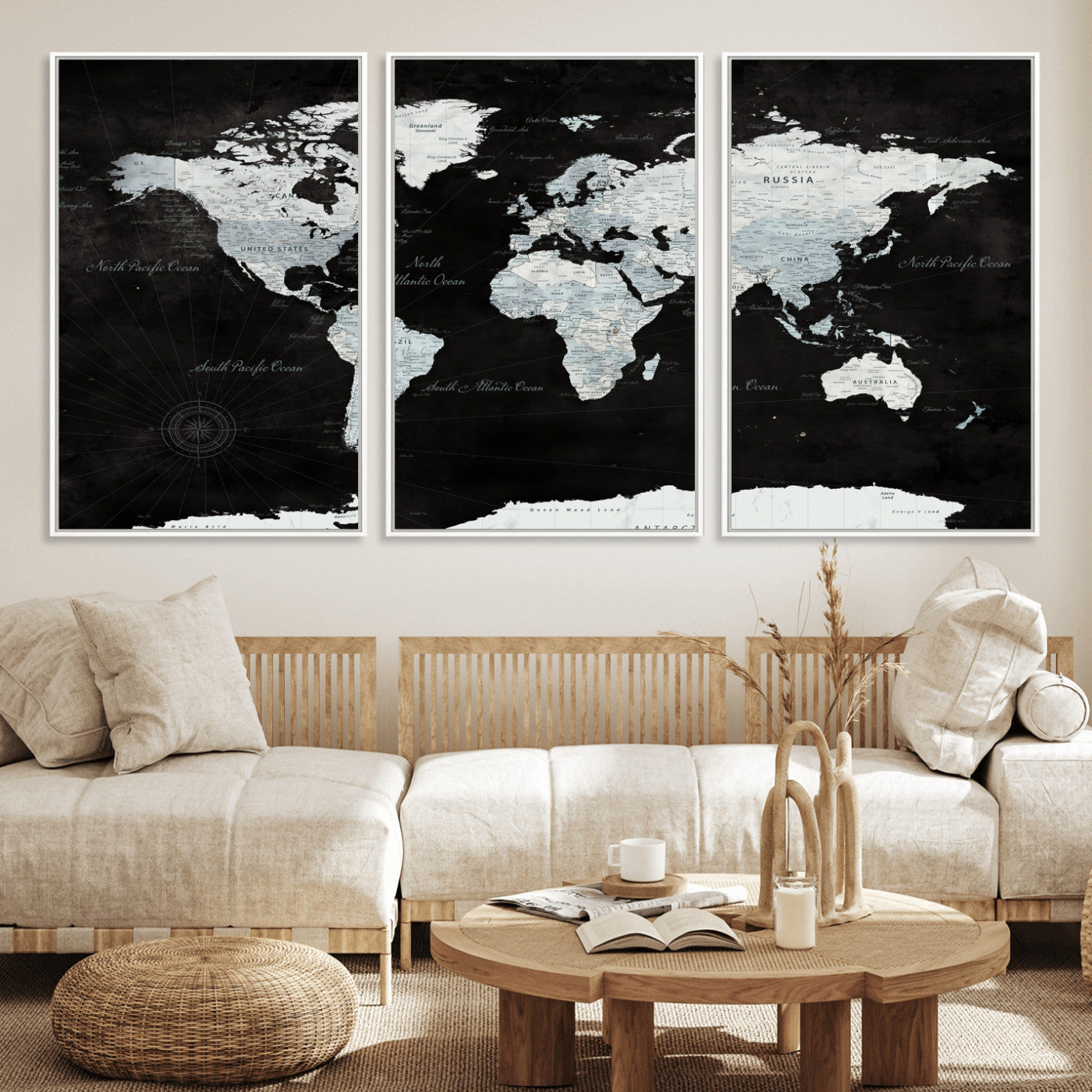28664806-MGV-CV-36X24 - World Map Wall Art Canvas Print, Modern Decorative Framed Map Artwork Prints for Living Room, Office, Bedroom Wall Decor