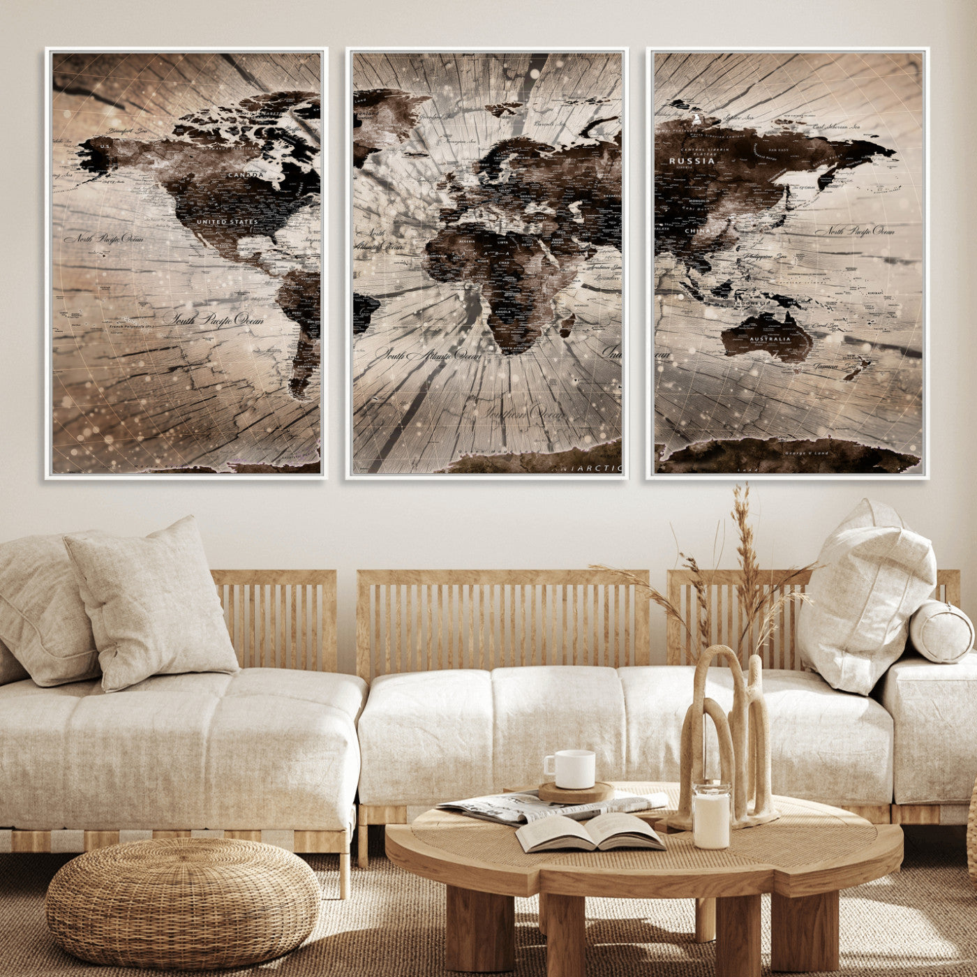 94623295-MGV-CV-36X24 - World Map Wall Art Canvas Print, Modern Decorative Framed Map Artwork Prints for Living Room, Office, Bedroom Wall Decor