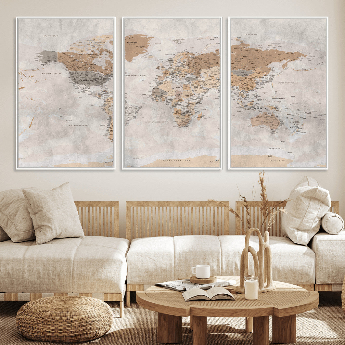 34051638-MGV-CV-36X24 - World Map Wall Art Canvas Print, Modern Decorative Framed Map Artwork Prints for Living Room, Office, Bedroom Wall Decor