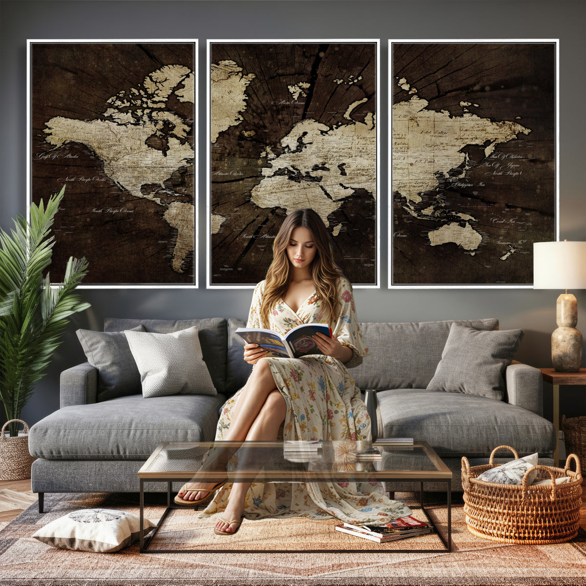 40991509-MGV-CV-36X24 - World Map Wall Art Canvas Print, Modern Decorative Framed Map Artwork Prints for Living Room, Office, Bedroom Wall Decor