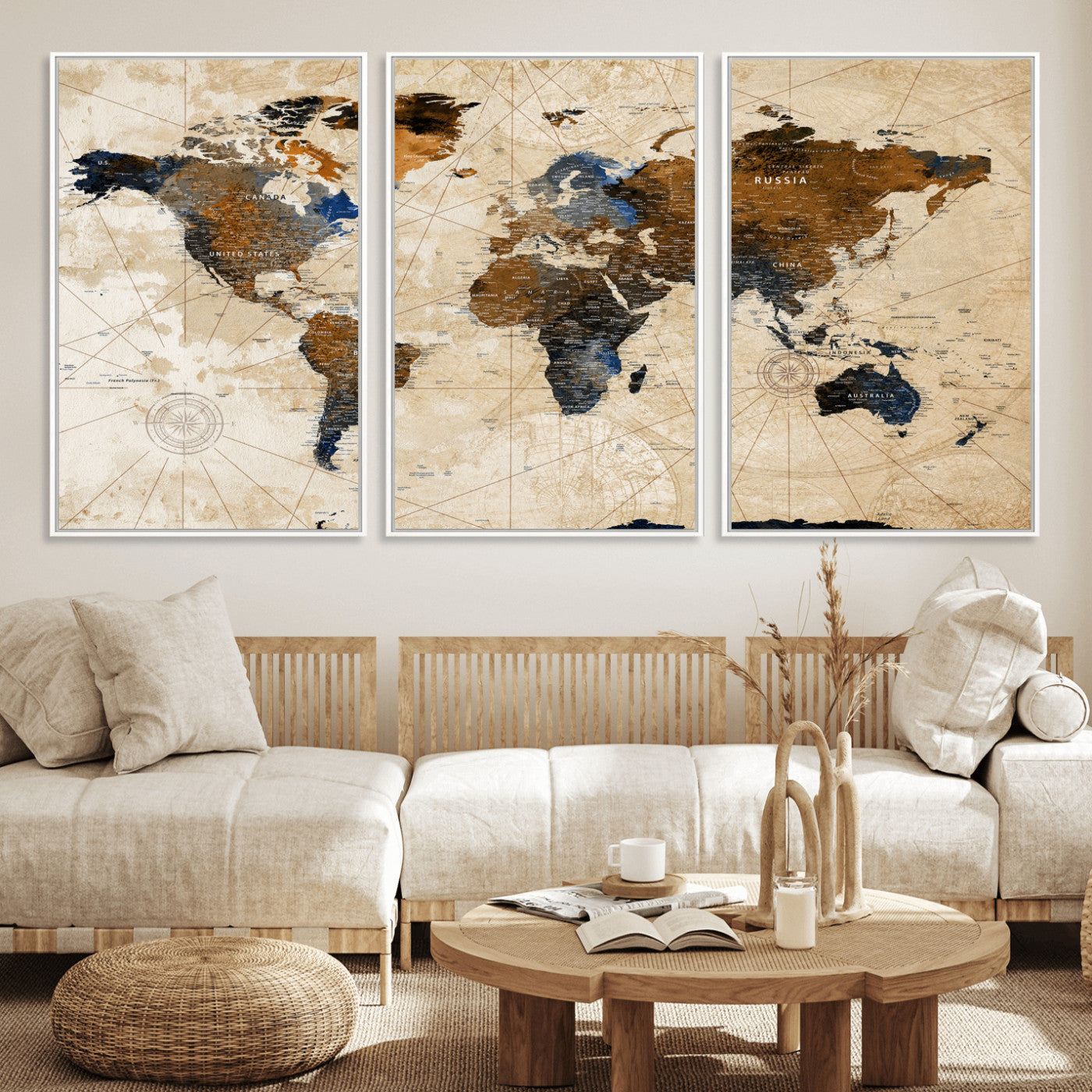 15727090-MGV-CV-36X24 - World Map Wall Art Canvas Print, Modern Decorative Framed Map Artwork Prints for Living Room, Office, Bedroom Wall Decor