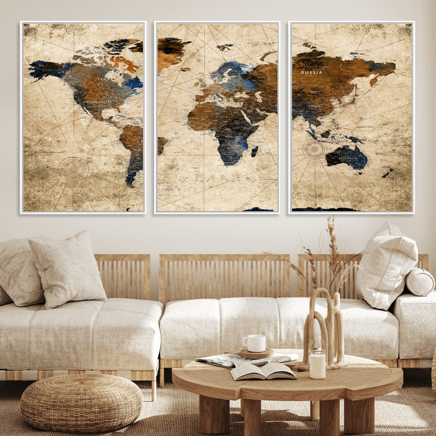 27163414-MGV-CV-36X24 - World Map Wall Art Canvas Print, Modern Decorative Framed Map Artwork Prints for Living Room, Office, Bedroom Wall Decor
