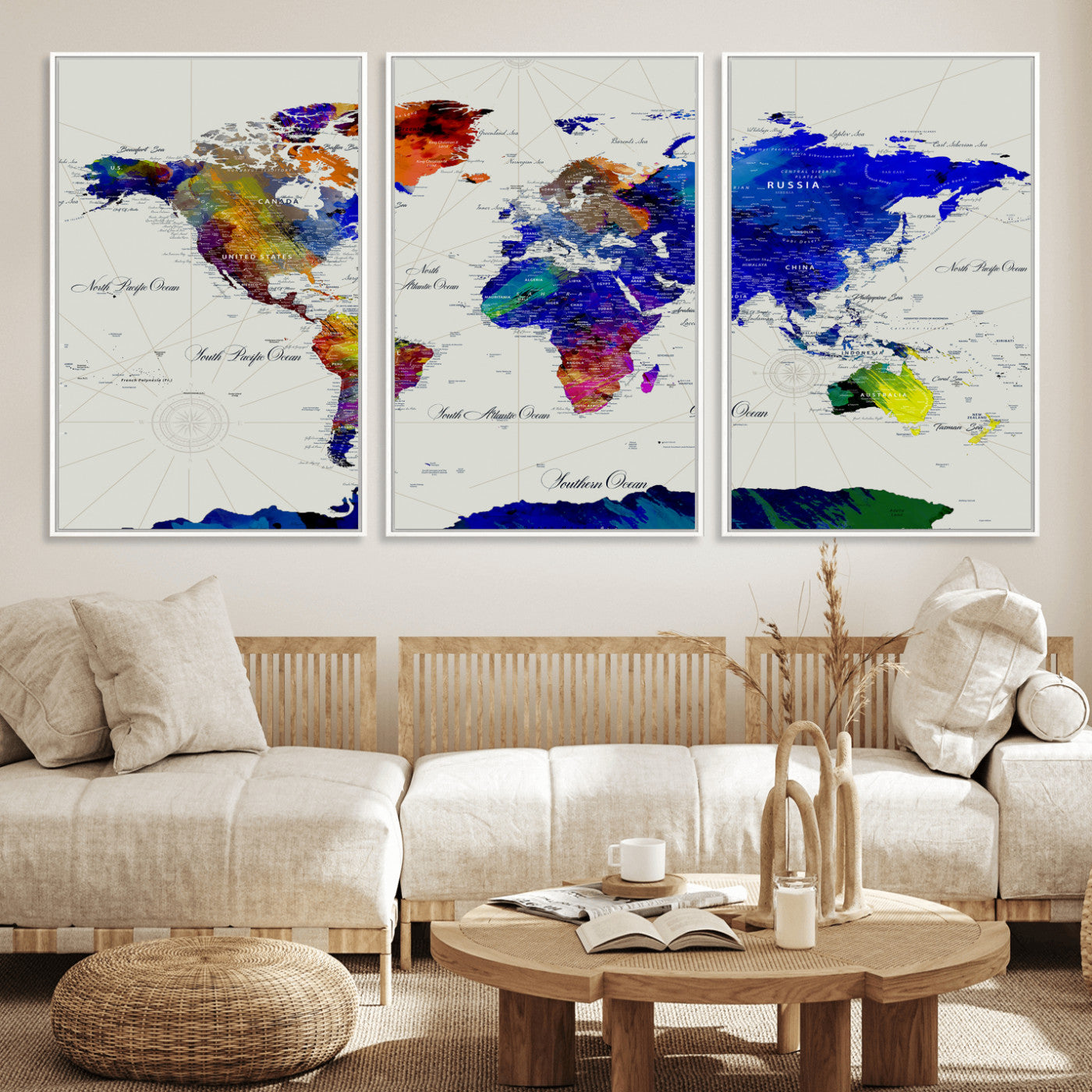 49670038-MGV-CV-36X24 - World Map Wall Art Canvas Print, Modern Decorative Framed Map Artwork Prints for Living Room, Office, Bedroom Wall Decor