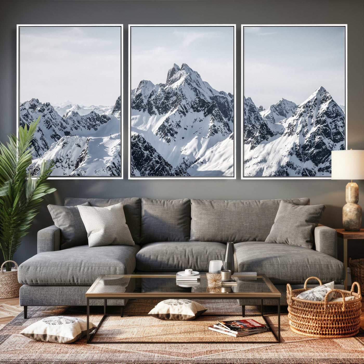 33126265-MGV-CV-36X24 - Snowy Mountain Range Canvas Print, Alpine Peaks Landscape Wall Art, Framed Canvas Ready to Hang