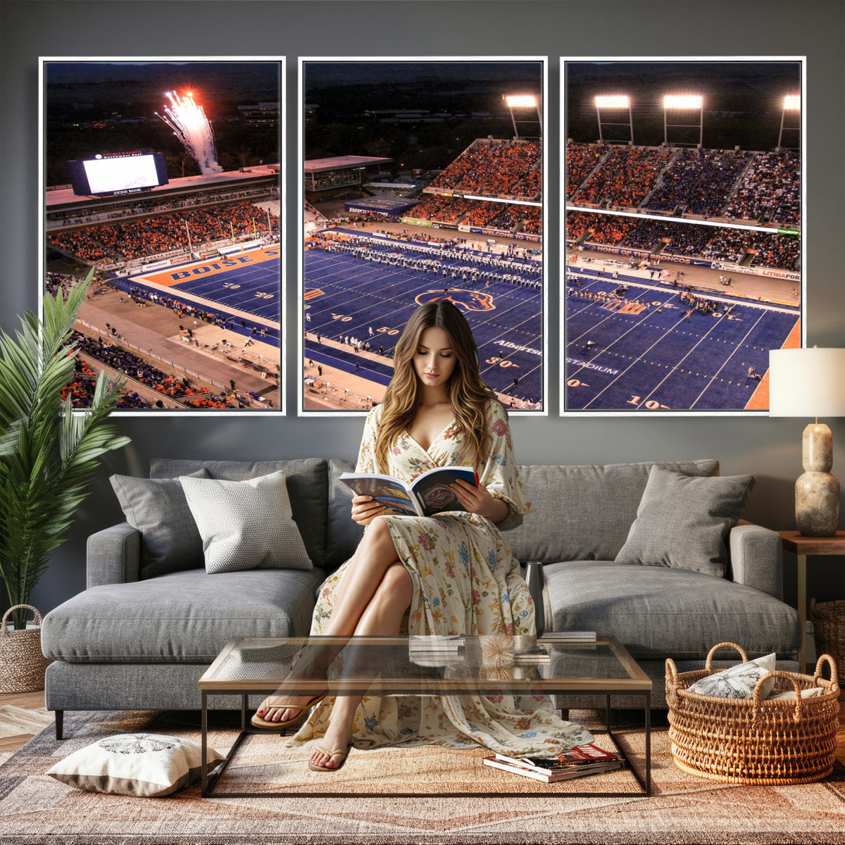 58849575-MGV-CV-36X24 - Boise State Stadium Large Wall Art Canvas Print for Living Room and Game Room Decor