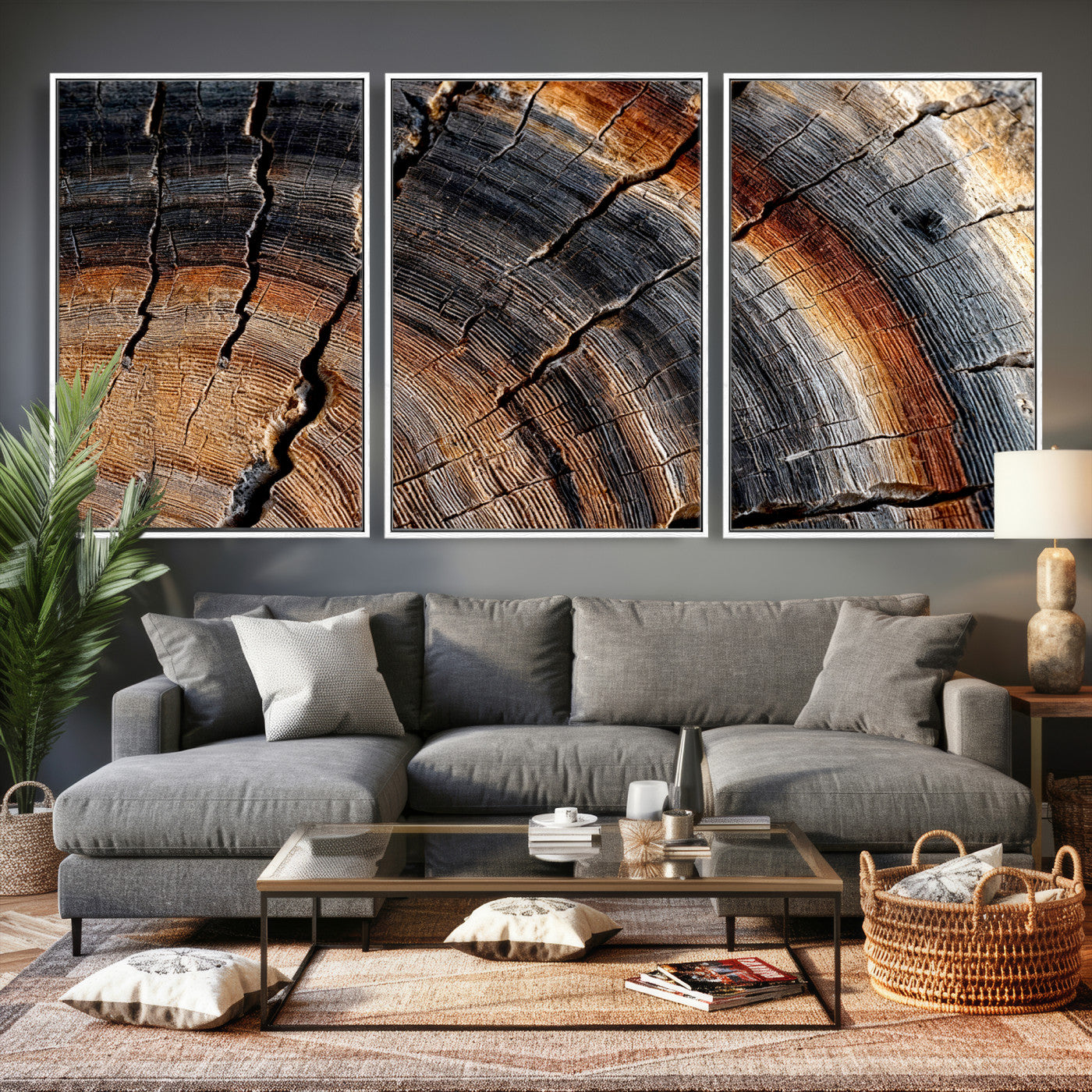 92693966E-MGV-CV-36X24 - Framed Large Abstract Wood Grain Canvas Print, Tree Ring Pattern Wall Art, Framed Canvas Ready to Hang