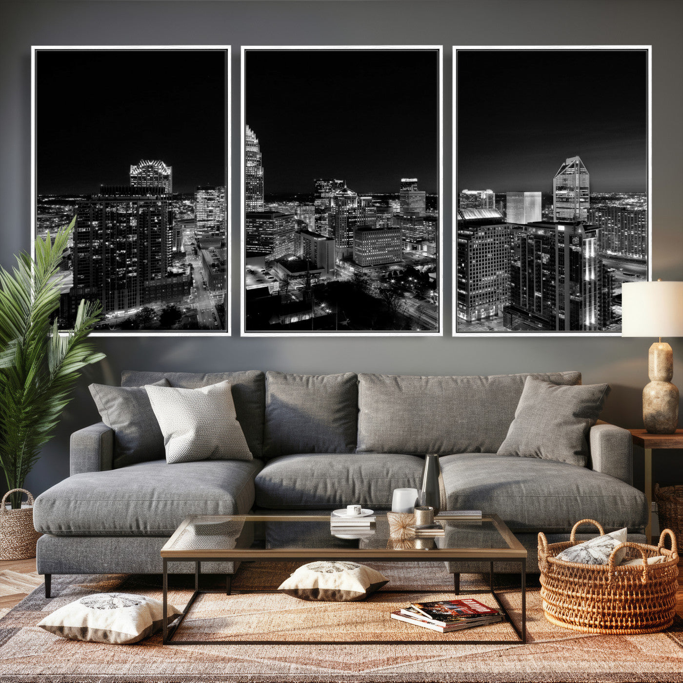 68329345-MGV-CV-36X24 - Atlanta Skyline Wall Art Canvas Print, Atlanta Downtown Night Cityscape Print for Modern Urban Wall Decor