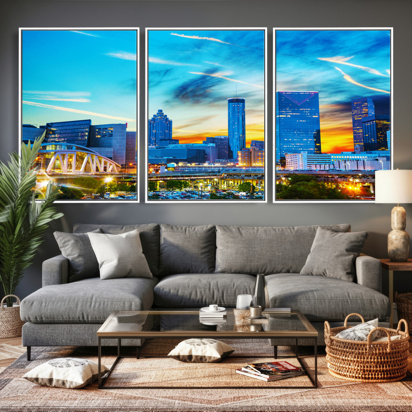 23097797-MGV-CV-36X24 - Atlanta Skyline Wall Art Canvas Print, Atlanta Downtown Night Cityscape Print for Modern Urban Wall Decor