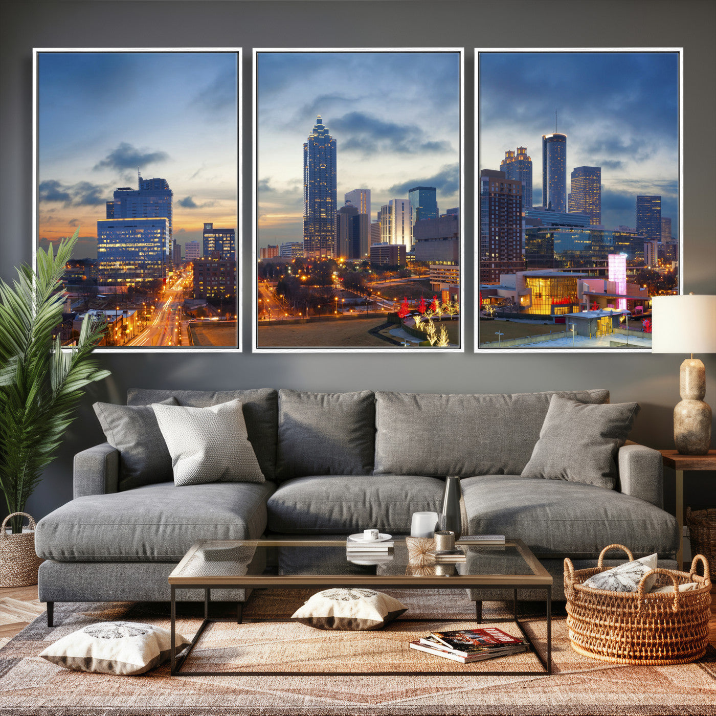 18461309-MGV-CV-36X24 - Atlanta Skyline Wall Art Canvas Print, Atlanta Downtown Night Cityscape Print for Modern Urban Wall Decor