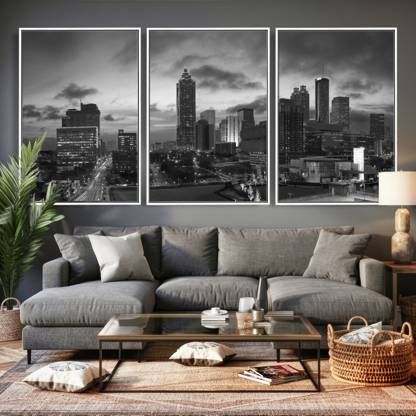 91959506-MGV-CV-36X24 - Atlanta Skyline Wall Art Canvas Print, Atlanta Downtown Night Cityscape Print for Modern Urban Wall Decor