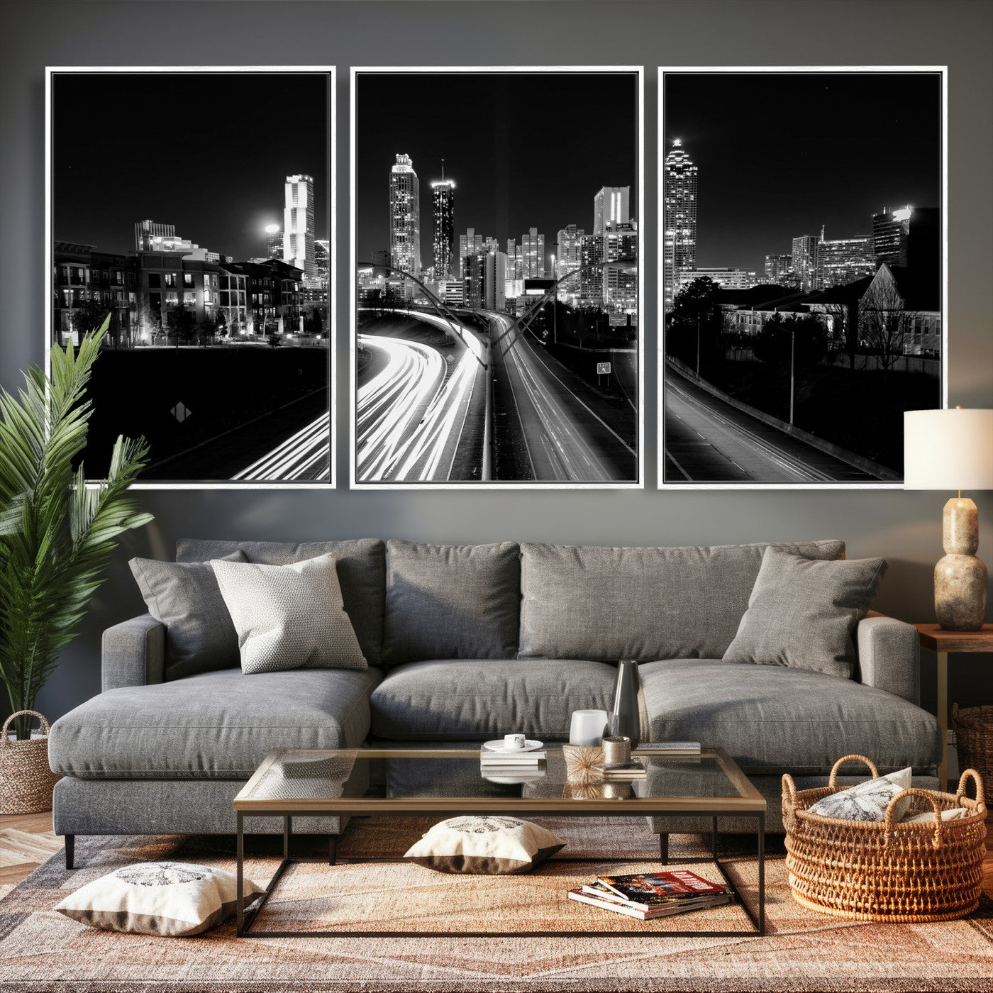 80330064-MGV-CV-36X24 - Atlanta Skyline Wall Art Canvas Print, Atlanta Downtown Night Cityscape Print for Modern Urban Wall Decor